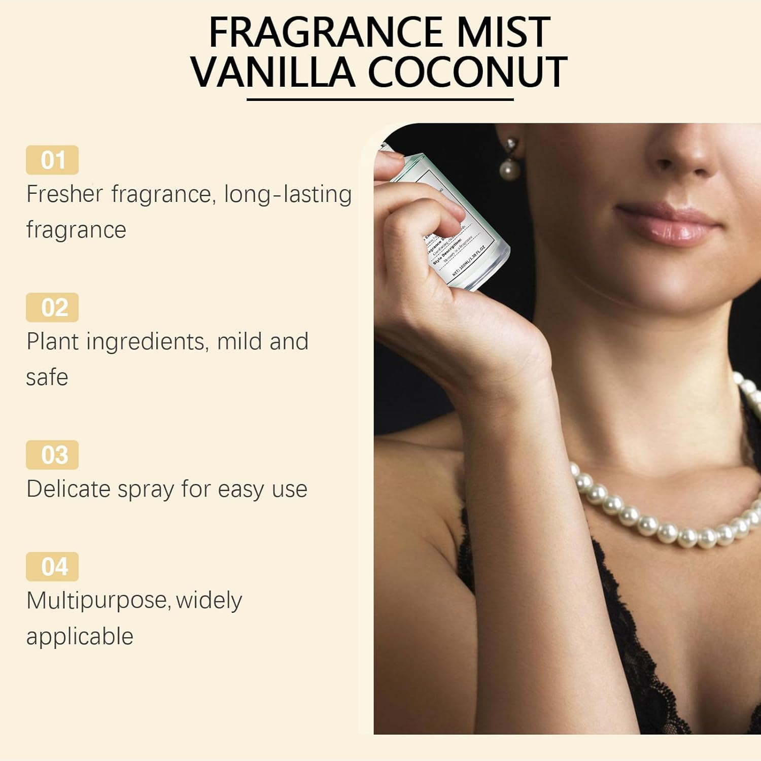 Vanilla Coconut Body Spray, Coconut Fragrance Mist, Body Spray Perfume Women, Long-Lasting Fragrance Perfume, Vanilla Body Women Spray, Hair & Body Fragrance Mist (1Pcs) - 2Pcs image number 5