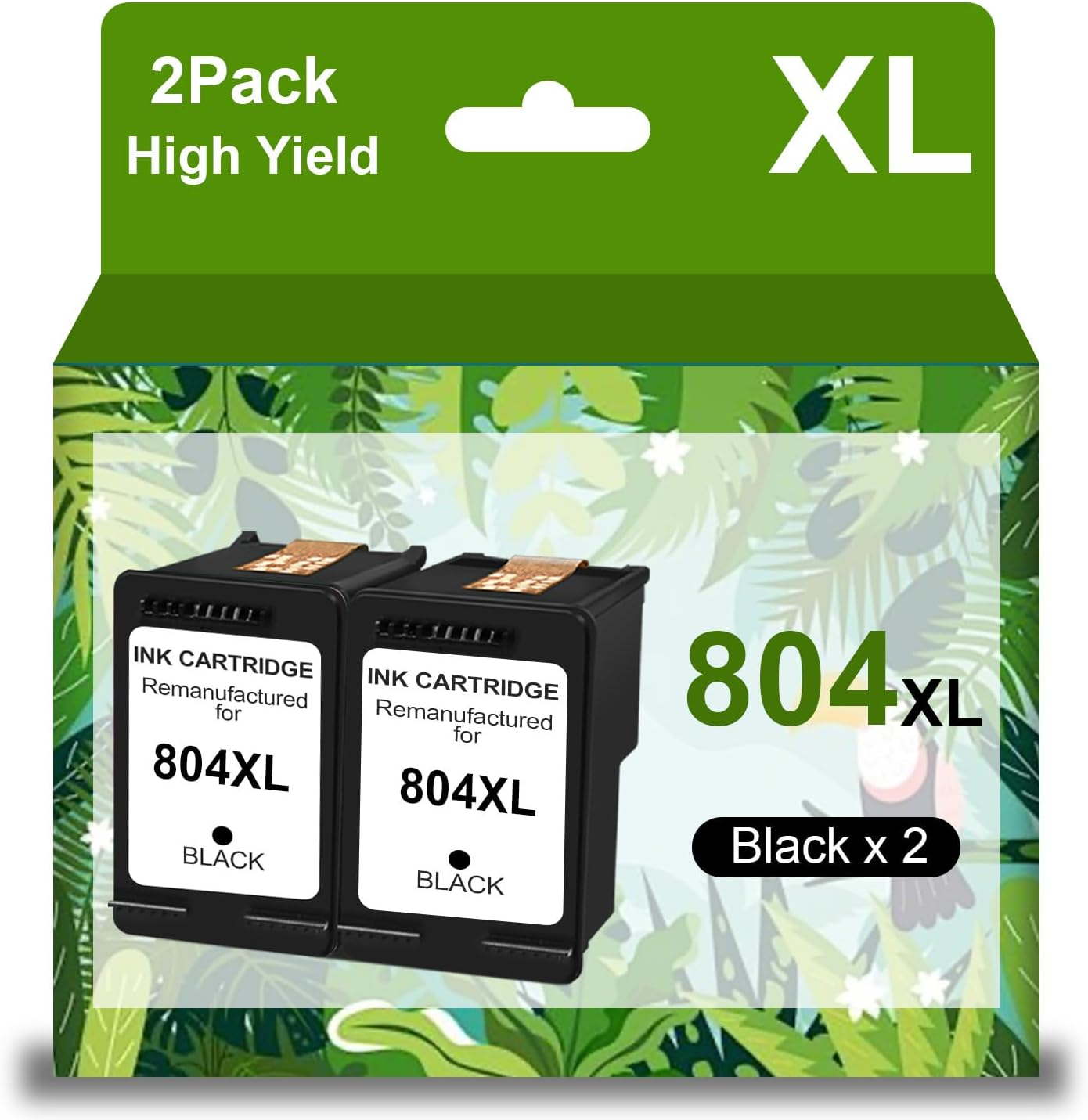 804XL Black Ink Cartridges Remanufactured Ink Cartridge Replacement for HP Ink 804 804XL for Envy Photo 6200, 6222, 6255, 7100, 7120, 7134, 7155, 7158, 7200E, 7220, 7221,Tango, Tango X (2 Black)