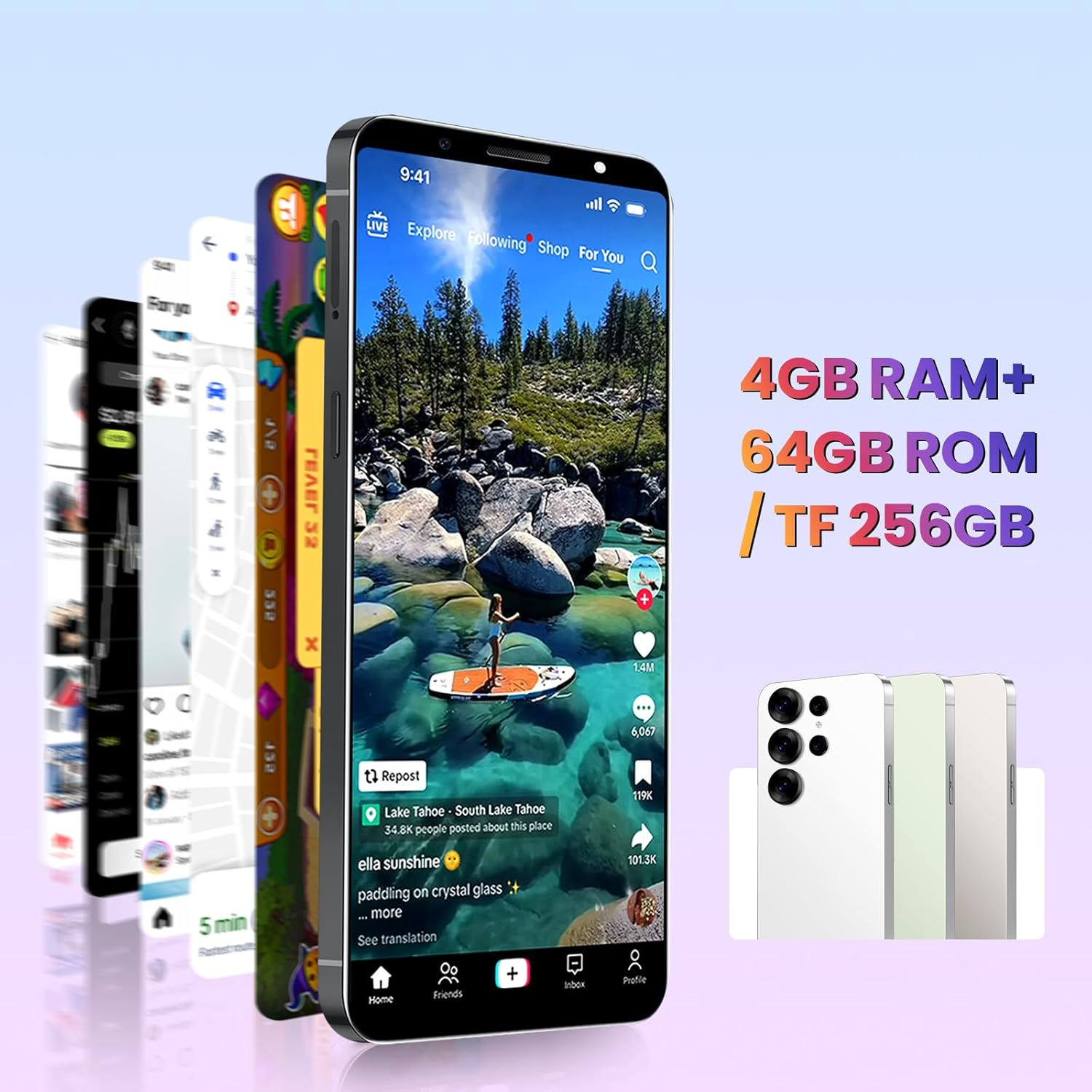 Fine Life Pro Unlocked Android Phone, Support 4G LTE FDD TDD, 6.52 Inch Screen, 4GRAM+64GROM/TF256GB, 13MP Digital Zoom Camera, Android 11 OS, Eight Core High-Speed Chip (9, Purple) image number 3