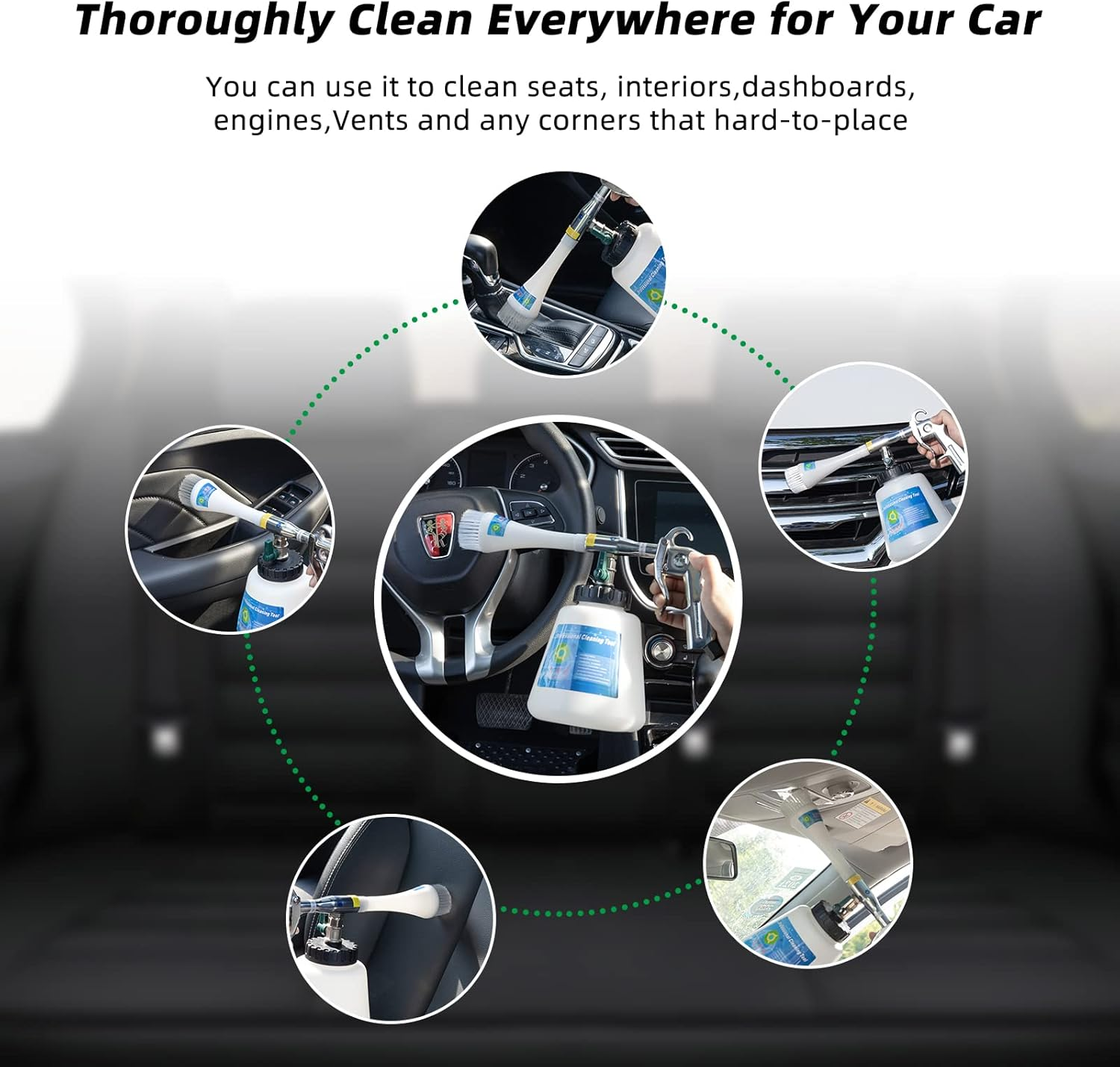 GOCCIDA 8 Car Cleaning Kit, Car Detailing Kit Cleaning Works with Air Compressor (Sponge Cloth + 5 X Brush Tips + Replacement Hose) 8 Parts Car Cleaning Kit image number 2