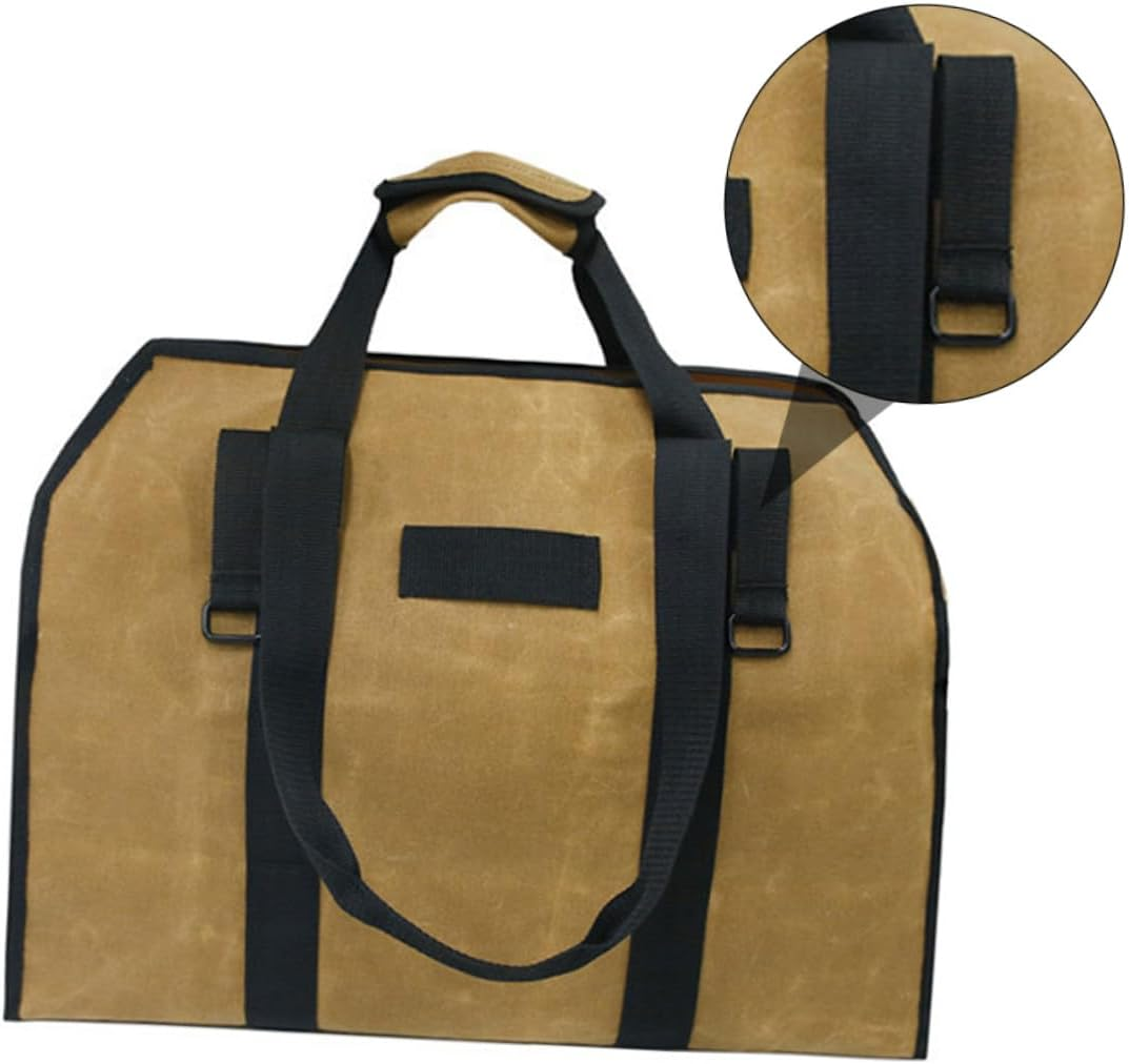 Capacity Waxed Canvas Log Tote Firewood Carrier Bag with Handles and Metal Buckle for Outdoor Camping Indoor Firewood Storage and Transport
