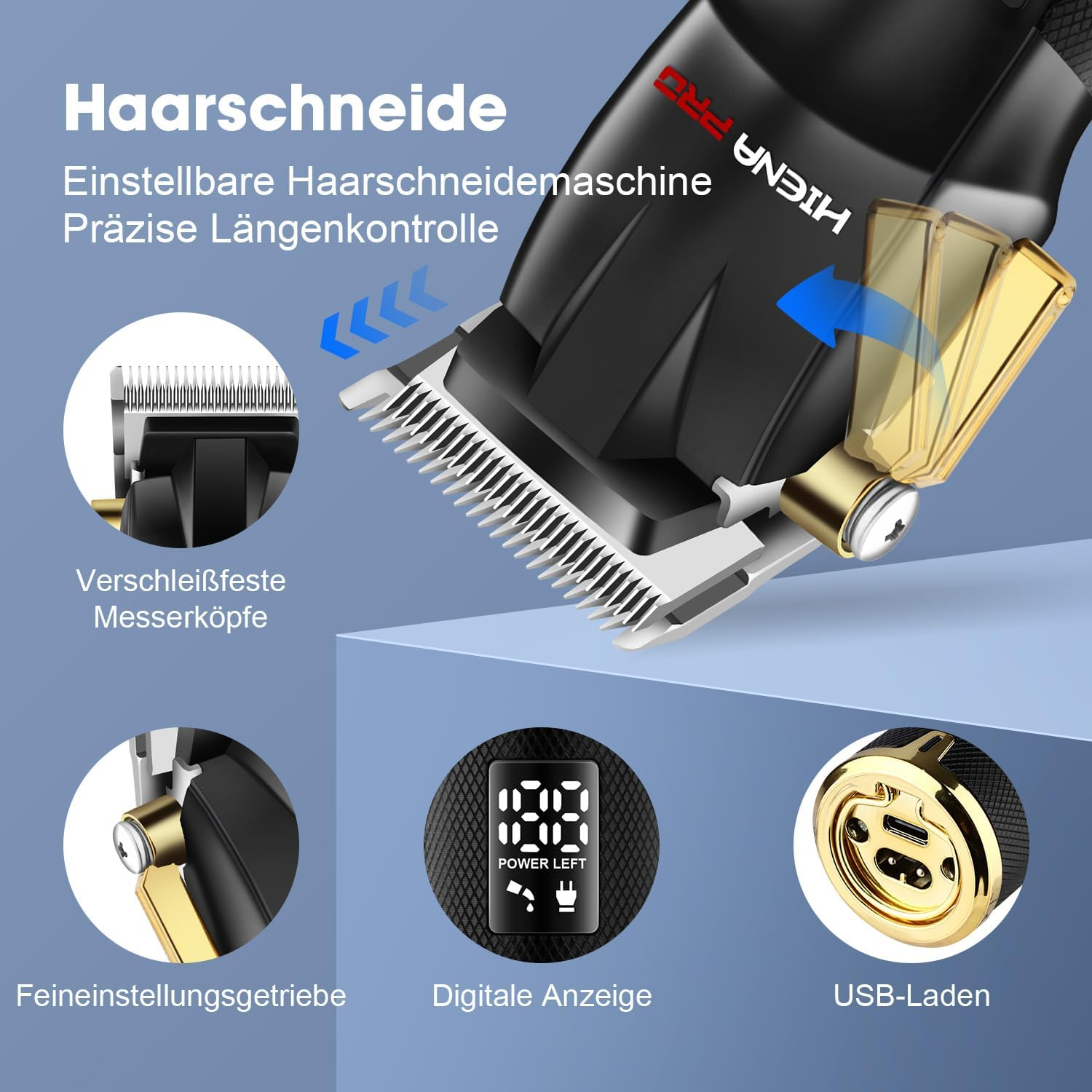 HIENA PRO Hair Trimmer Kit, Professional Hair Trimmer, Black Gold, Stainless Steel Blades, 1 Count image number 4