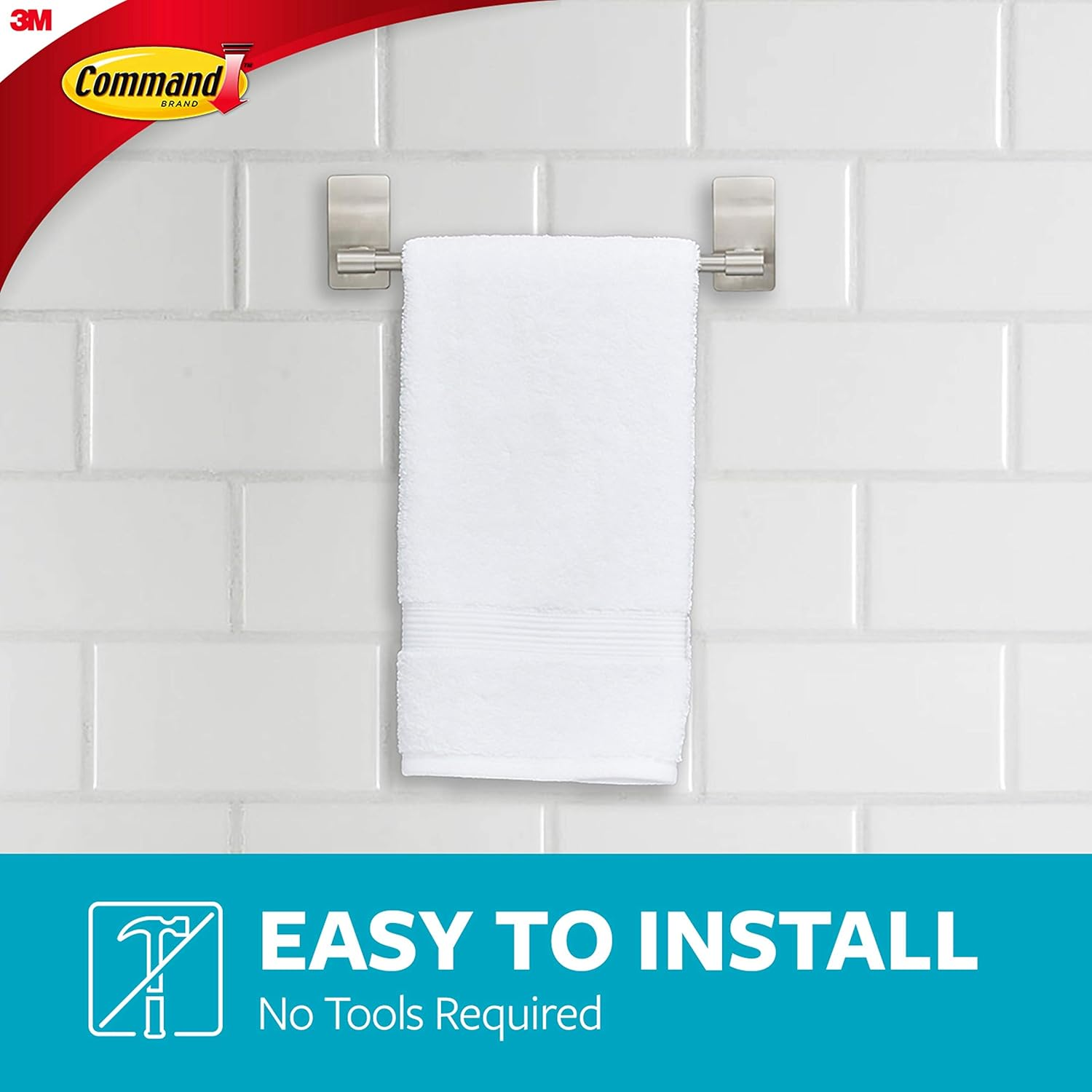 Command Hand Towel Bar, Satin Nickel, 1-Towel Bar (BATH41-SN-ES)