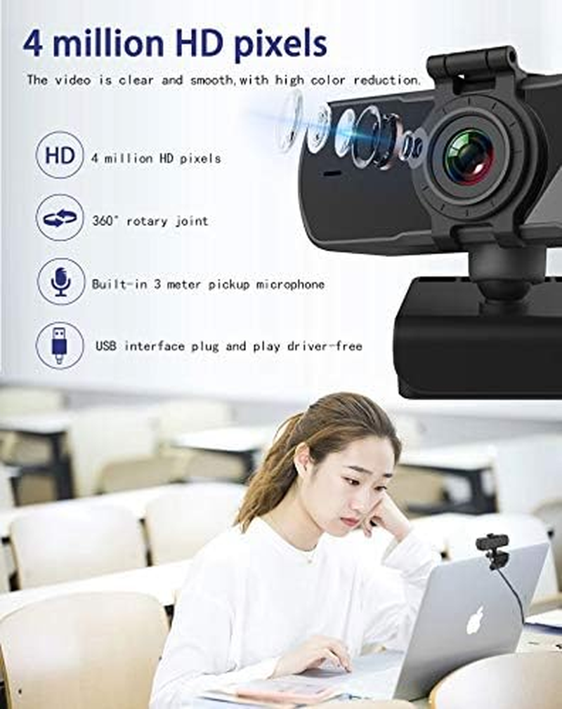 2K Full HD Webcam 1080P 1440P, Live Streaming Web Camera with Stereo Microphone, Desktop or Laptop USB Webcam 360 Rotating, HD Webcam for Video Calling, Recording, Conferencing, Streaming, Gaming (PC05) image number 1