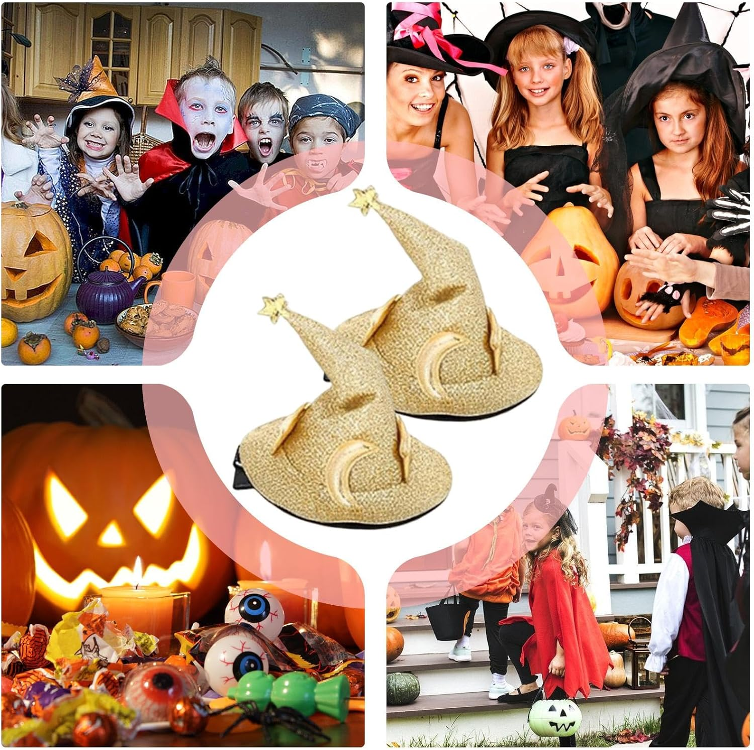 Halloween Hair Pins, Halloween Hair Clips - Pack of 2 Halloween Clothing Pin Hair Clip, Shiny Star and Moon Costume Headwear, Wizard Hat, Hair Pins for Women image number 6