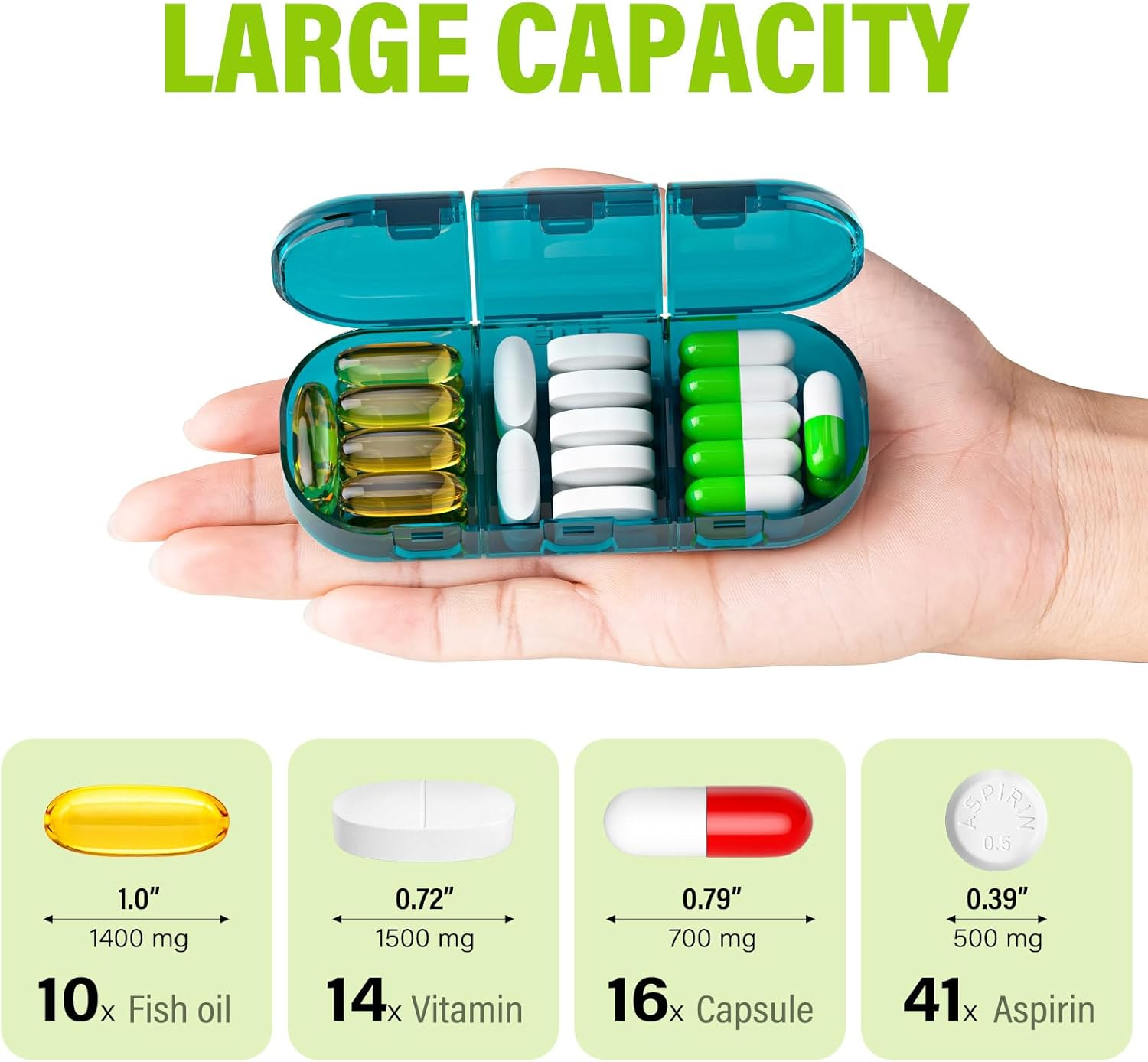 Vikie Weekly Pill Organizer 3 Times a Day, MORN NOON NIGHT, Bpa-Free, Portable & Moisture-Proof for Pills, Vitamins, Supplements (3X7 Blue) image number 5