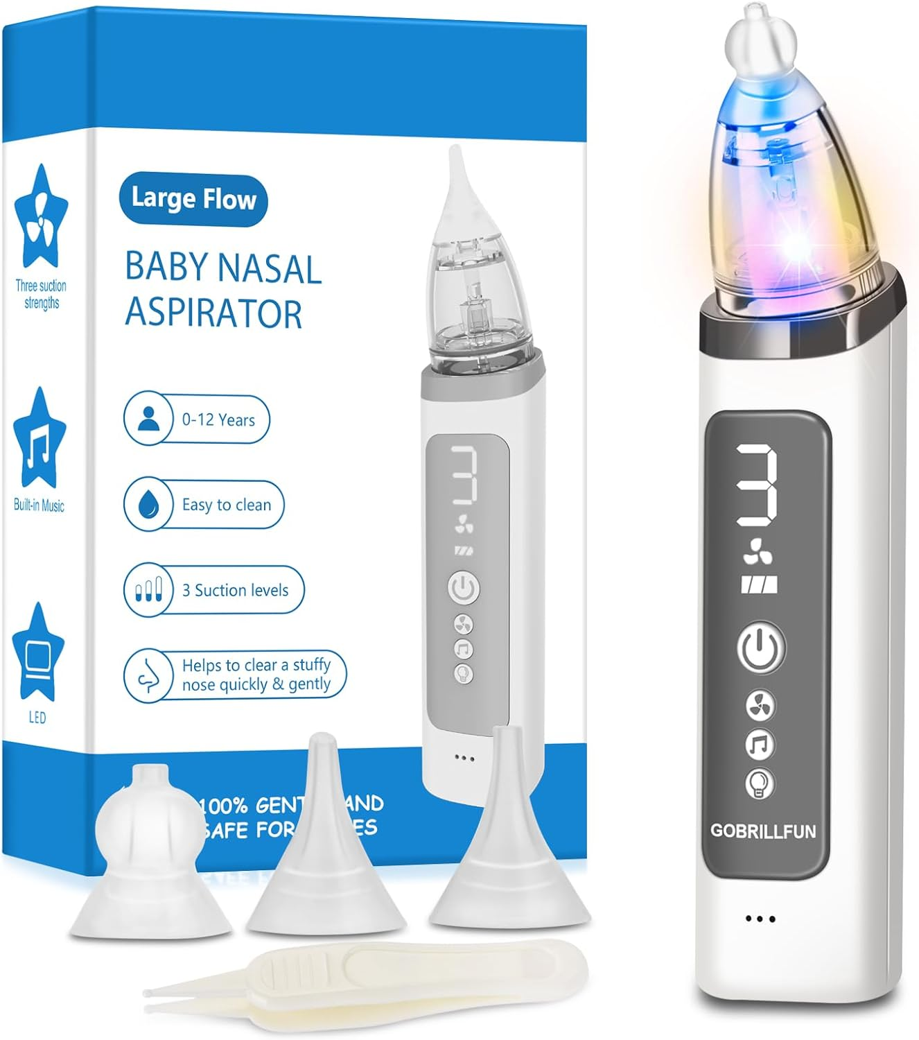 Nasal Aspirator for Baby, Rechargeable Electric Aspirator Hospital Grade Snot Removal with Music and Night Light, Large Flow and Strong Suction for Infants, Babies, Toddlers from 0 to 12 Year Old (Integrated Type) image number 2