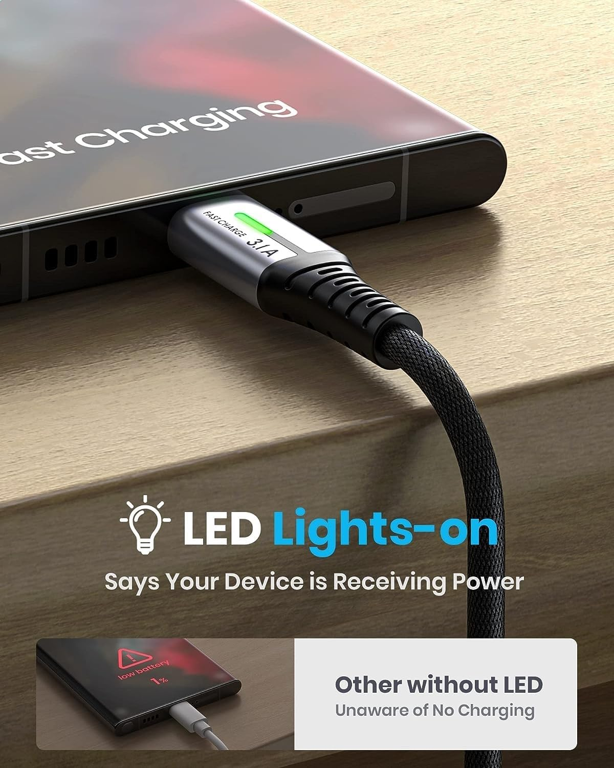 INIU USB C Cable, USB Type C Cable Fast Charging Cable, Nylon Braided Cord USB-C Fast Charger 3.1A, USBC Cable Phone Charger for Iphone 16 15 Pro Max Ipad Samsung S22 S21 S20 Huawei Xiaomi Etc. [2M] image number 6