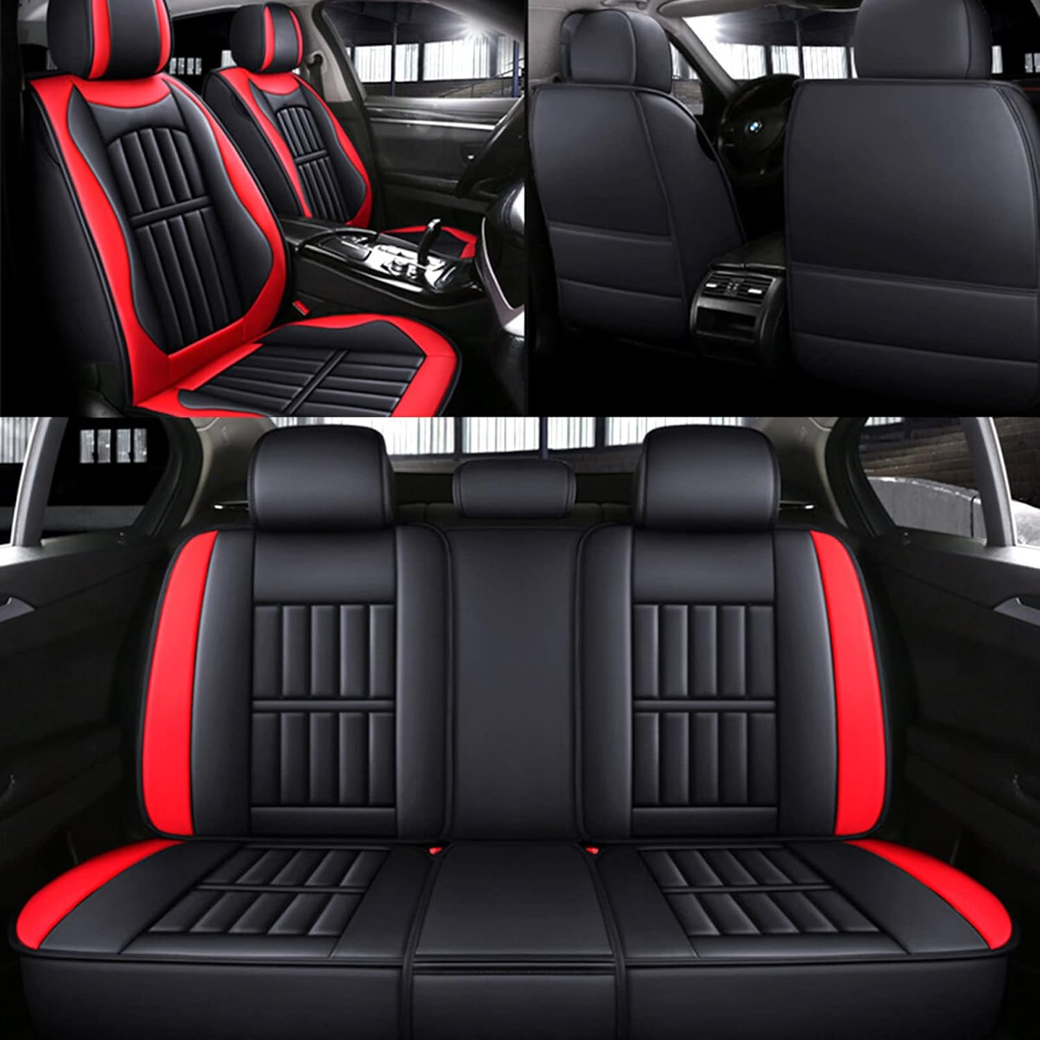 5X Car Seat Covers Universal PU Leather Cushion Non-Slip Padded Mat Full Set (Black) image number 6