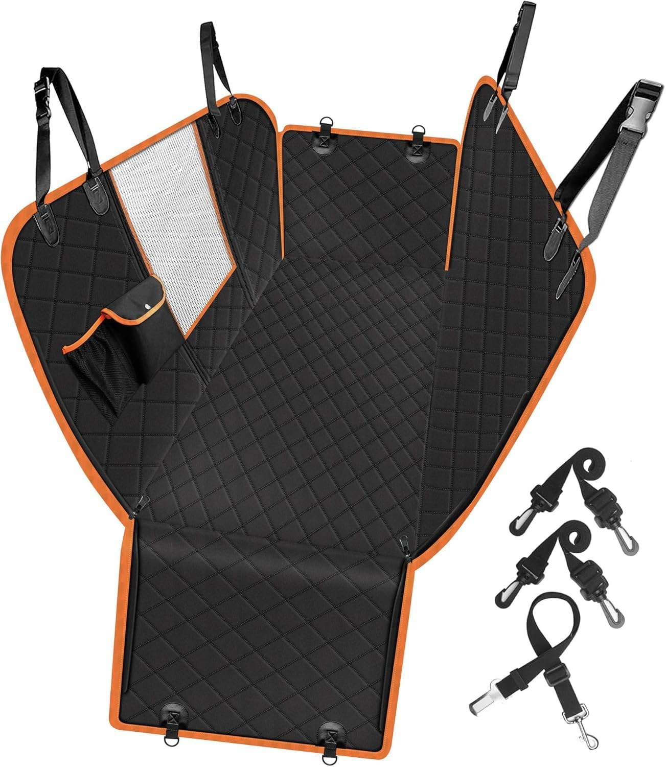 Femuar Dog Car Seat Cover, Waterproof Nonslip Pet Seat Cover for Back Seat with Storage Pockets Mesh Visual Window, Scratch Proof Pet Dog Seat Cover Hammock for Cars Trucks and Suvs, Xl-Black image number 6