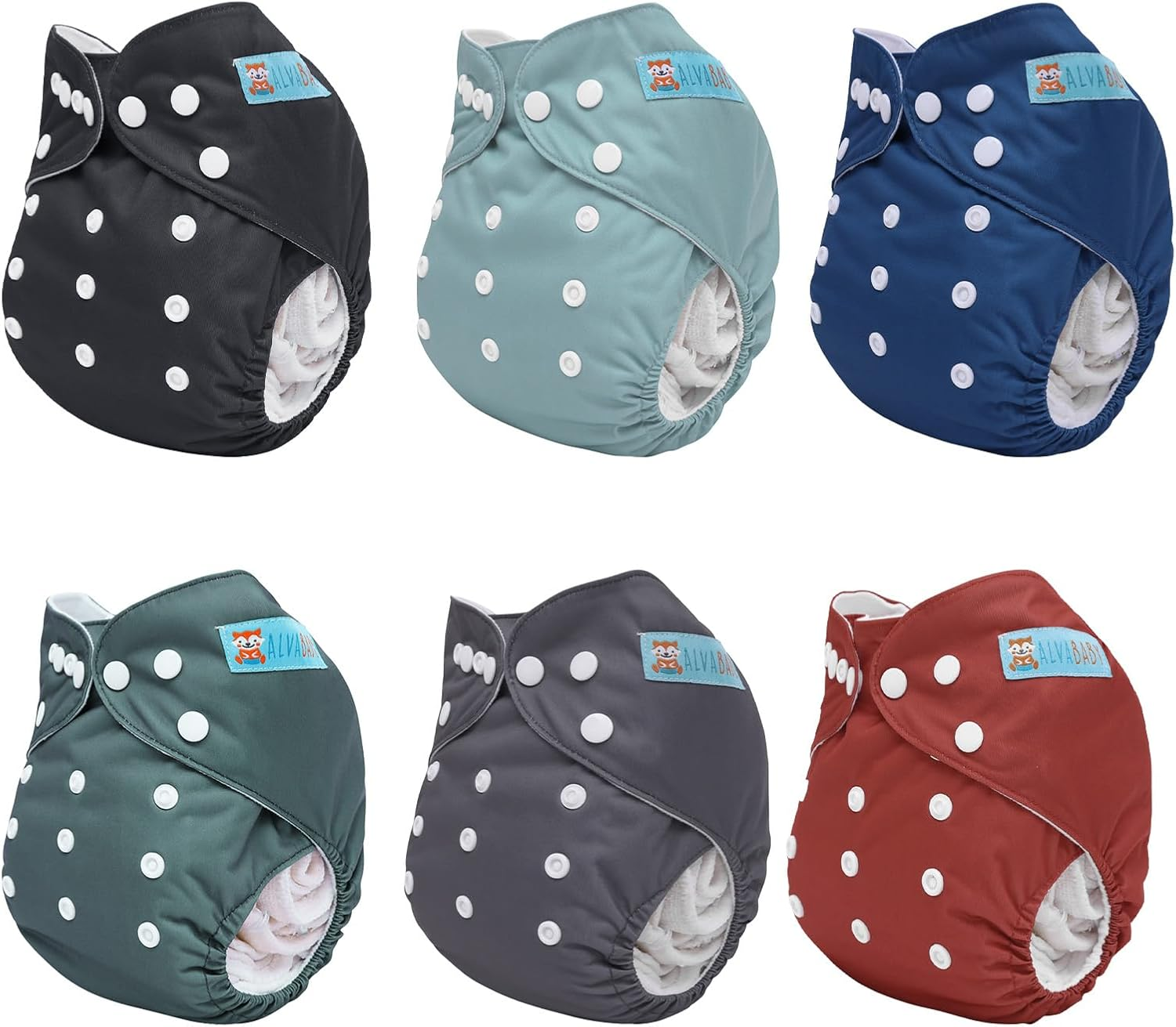 ALVABABY 6 Packs with 12 Inserts Cloth Diaper One Size Adjustable Washable Reusable for Baby Girls and Boys 6BM107-AU image number 4