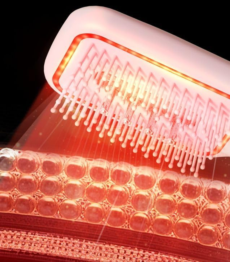 Soodox Organic Hair Oil Dispensing Brush with Red Light Technology | Soft Air Bag Design for Massaging & Blood Circulation | Red Light Therapy for Hair Growth Stimulation image number 2