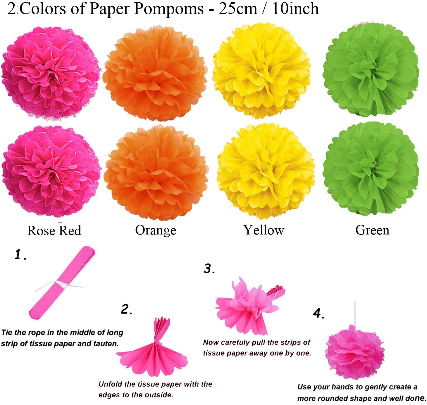 ZERODECO Party Decoration, 21 Pcs Multi-Color Hanging Paper Fans, Pom Poms Flowers, Garlands String Polka Dot and Triangle Bunting Flags for Birthday Parties, Wedding D&eacute;cor, Fiesta or Mexican Party