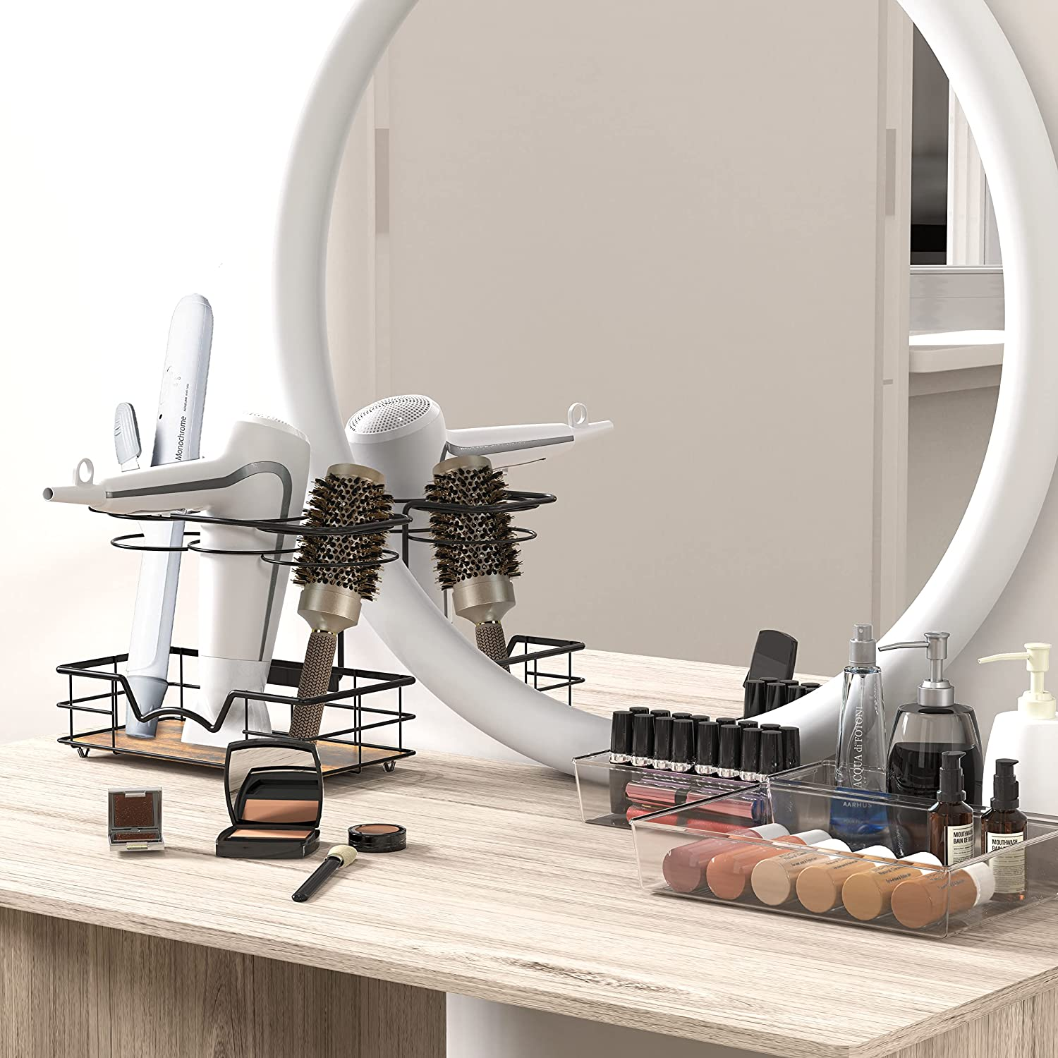 Simple Houseware Countertop Hair Dryer Holder Hair Tools Organiser, Rustic Brown image number 5