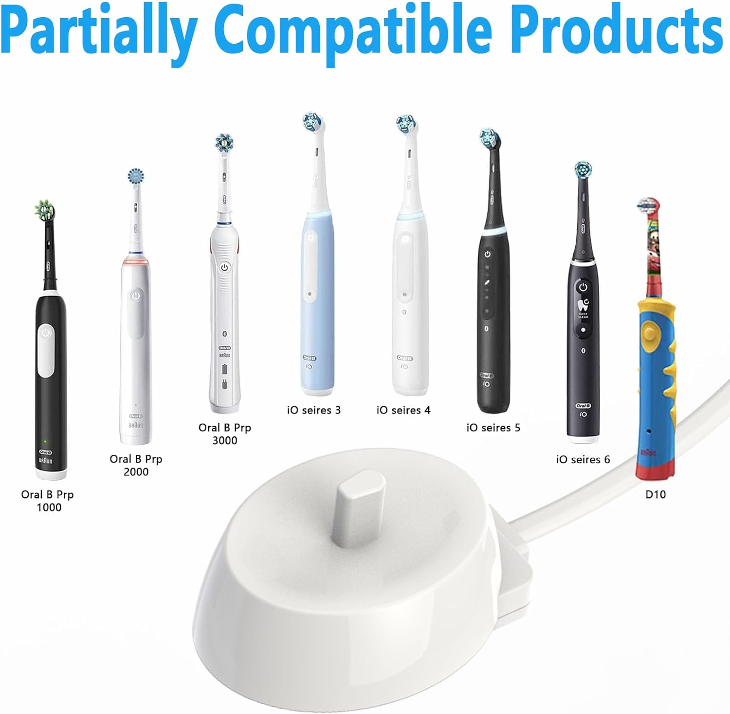 Electric Toothbrush Charger Compatible with Oral B, Braun Type 3757 Chargers Compatible with Oral B Pro 2500N,Io 4N/ 5N/ Io 6, Pro 600,Pro Series, Kids/Genius/Smart Series Charging Base Plug C0078 image number 2