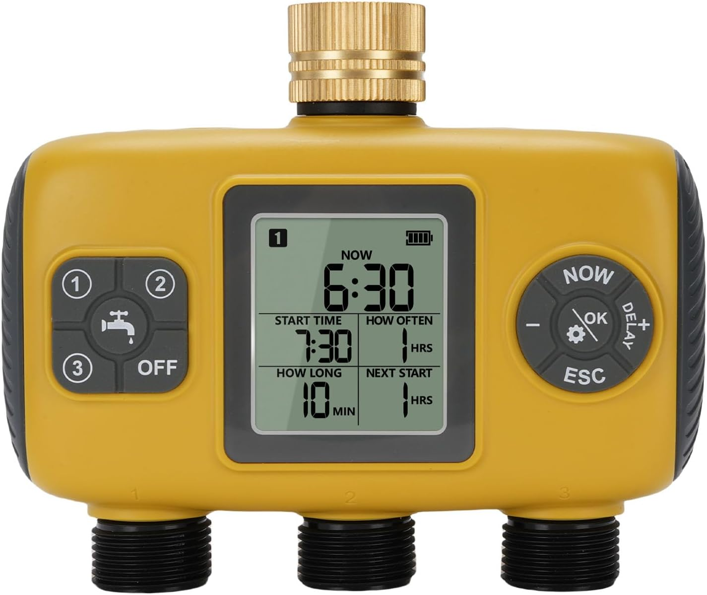 Hyuduo 3 Outlet Sprinkler Timer, Irrigation Timer with Brass Inlet, Programmable Hose Timer, Rain Delay Manual Automatic Watering Controller for Yard Lawn image number 2