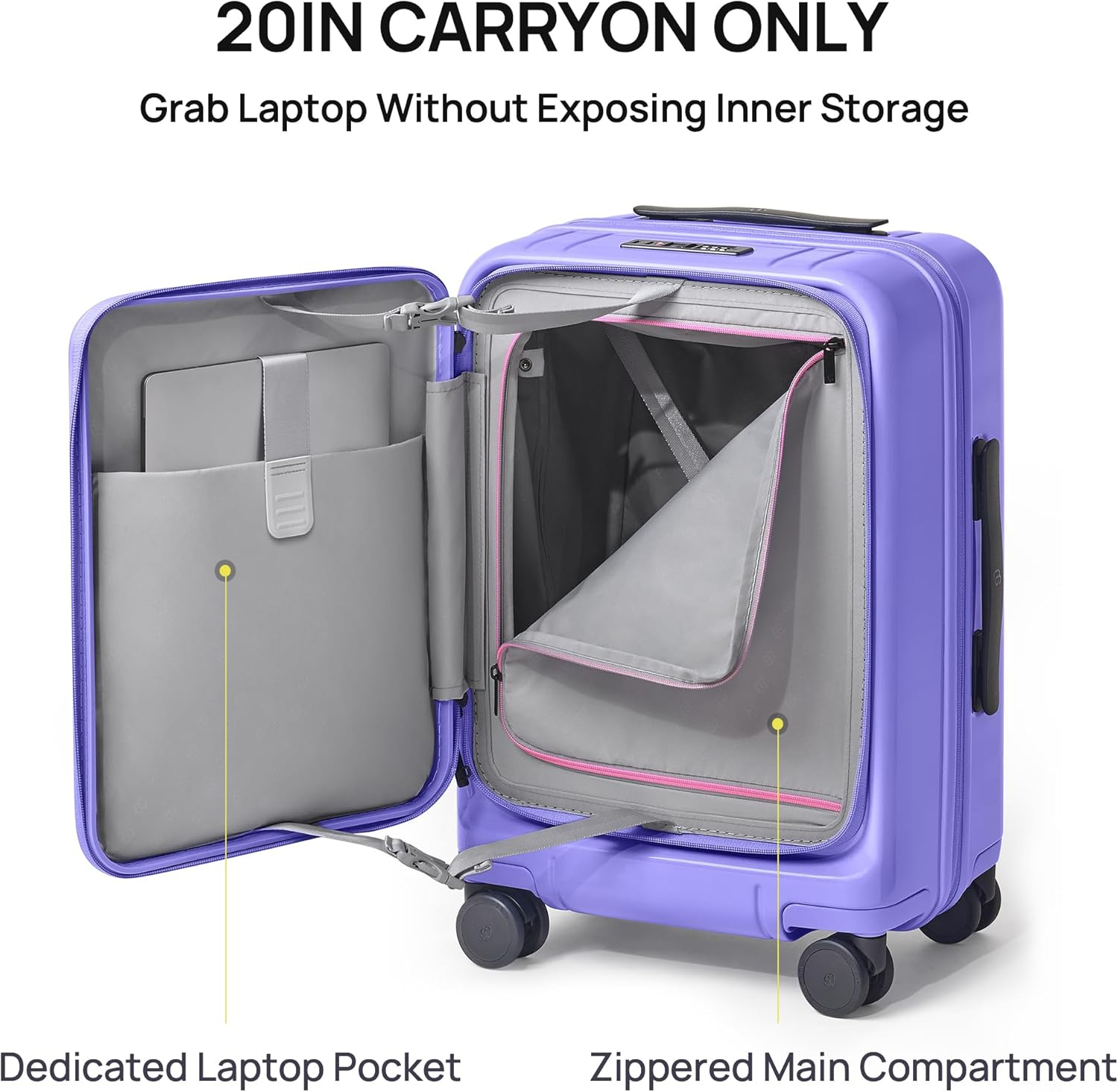 NINETYGO Carry on Luggage 22X14X9 Airline Approved, Flat Top Opening 20 Inch Suitcase, PC Hard Shell, TSA Lock, 360&deg; Spinner Wheels, 03-Purple, Checked 28-Inch image number 6