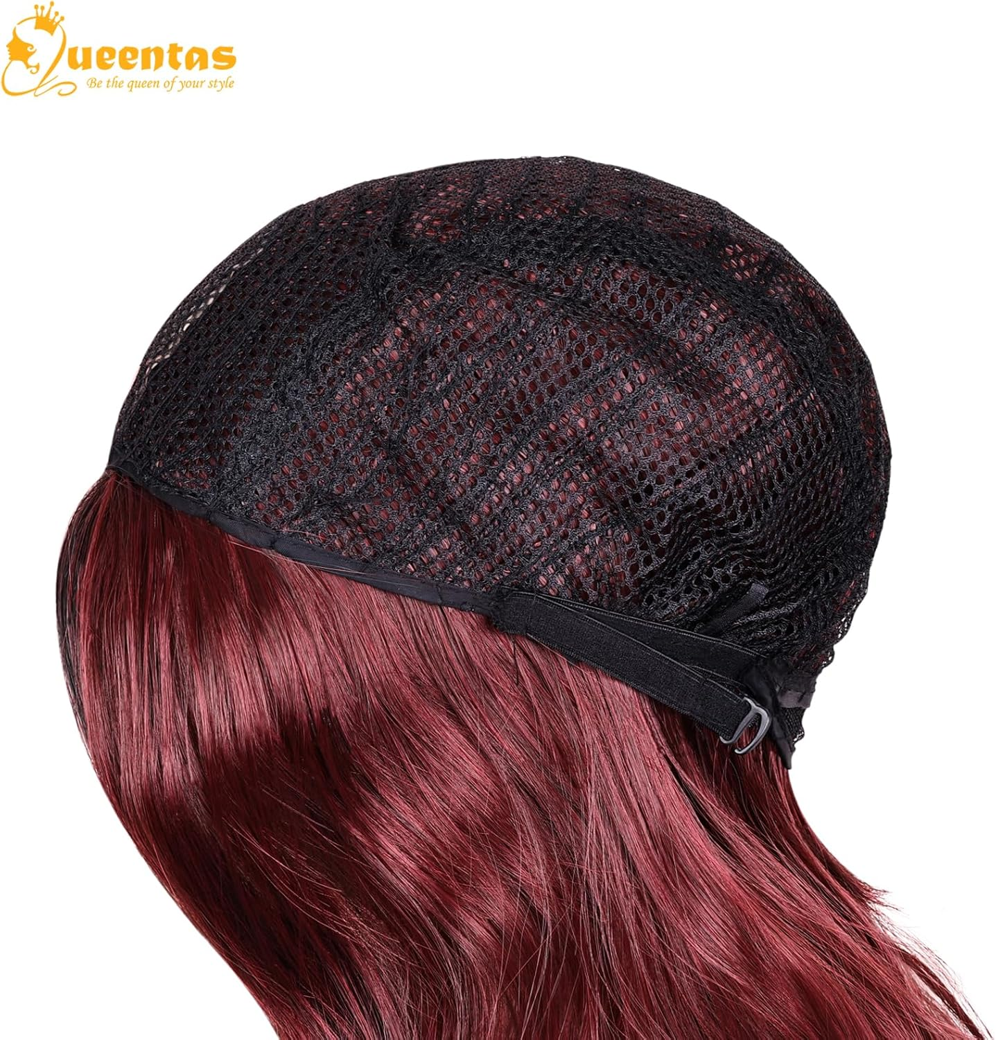 QUEENTAS 24 Inch Black Ombre Burgundy Wigs for Women Long Curly Wig Glueless Deep Wave Synthetic Hair Wigs image number 2