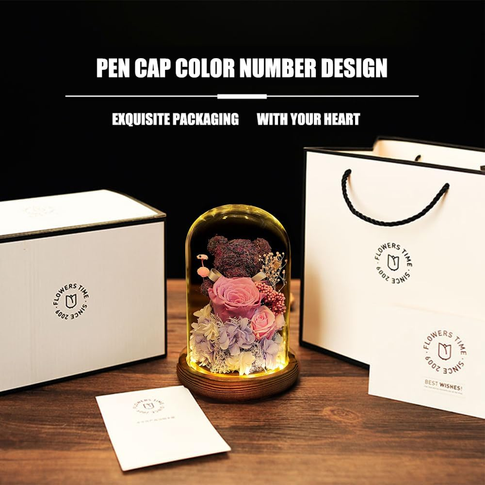 Eternal Rose Gift Set in Glass Dome - Purple | Preserved Rose with Moss Bear | Valentine'S Day Her | Romantic Home Decor | Long-Lasting Beauty (Purple) image number 3