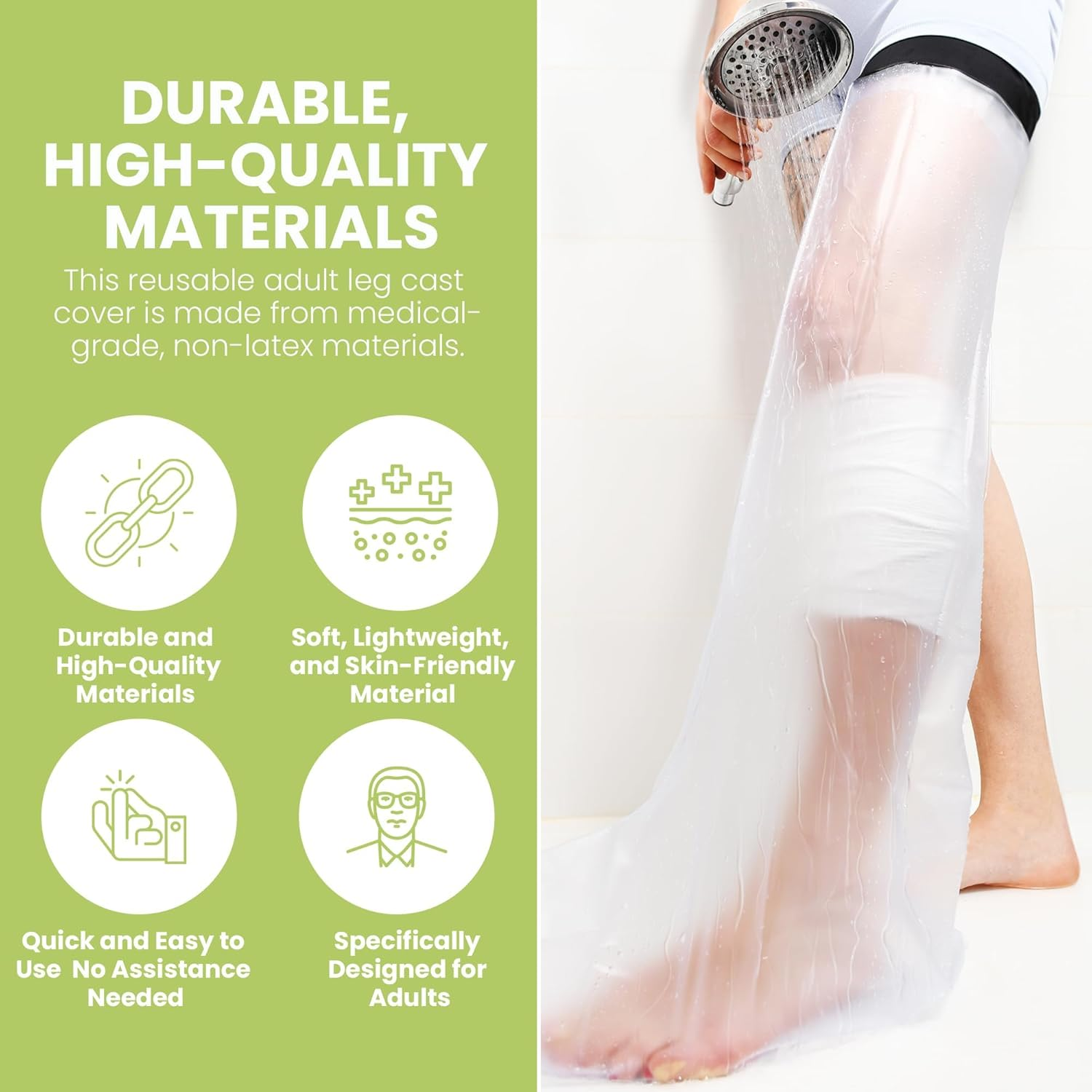 Waterproof Plaster Cast Cover - Reusable Adult Waterproof Leg Cover for Shower Arm, Leg and Foot | Waterproof Arm Cast Protector | Full Leg Cast Cover for Shower image number 2