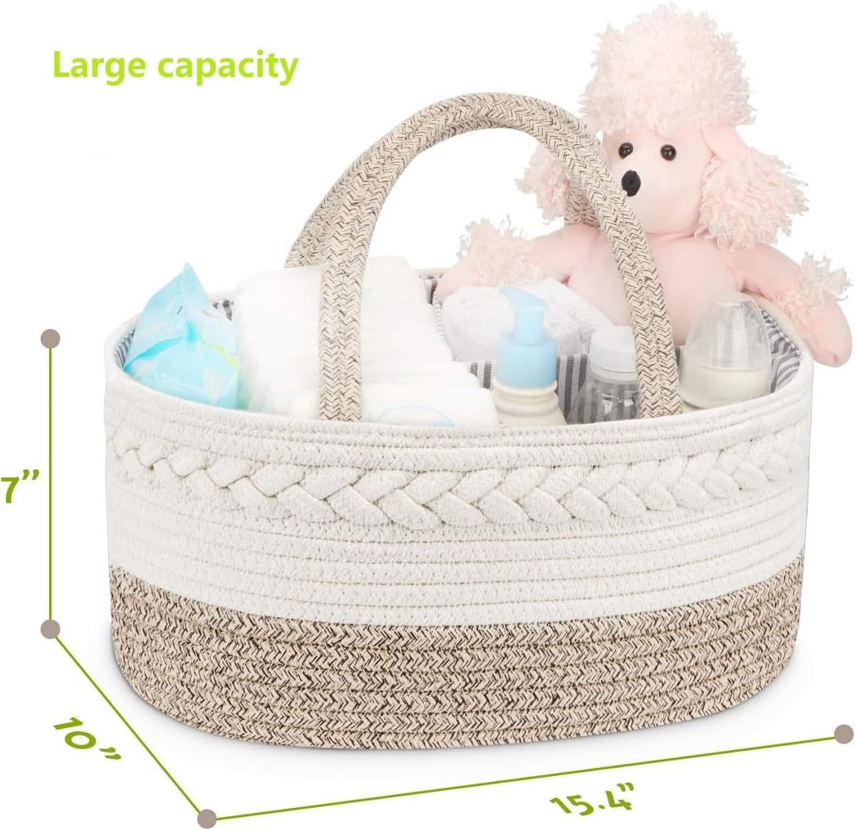 Baby Diaper Caddy Organizer, Cotton Rope Diaper Basket Caddy, Foldable and Portable Storage Basket, Nursery Storage Bin and Car Organizer for Diapers and Baby Wipes image number 1