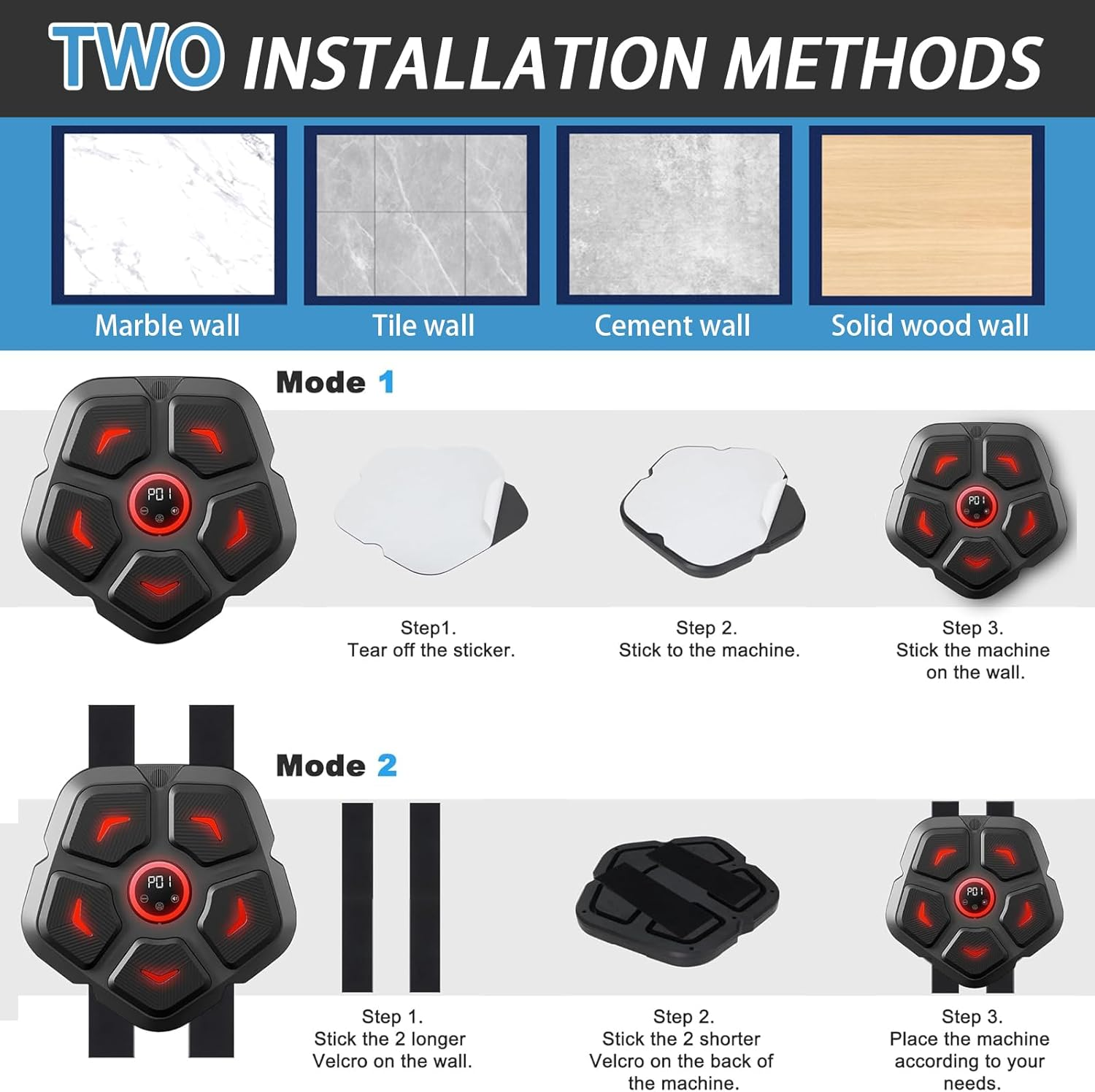 Smart Music Boxing Machine with Boxing Gloves, Musical Electronic Boxing Machine, Punch Music Workout Machine, Wall Mounted Bluetooth Music Boxing Trainer with 9 Training Modes for Home Indoor Gym image number 5