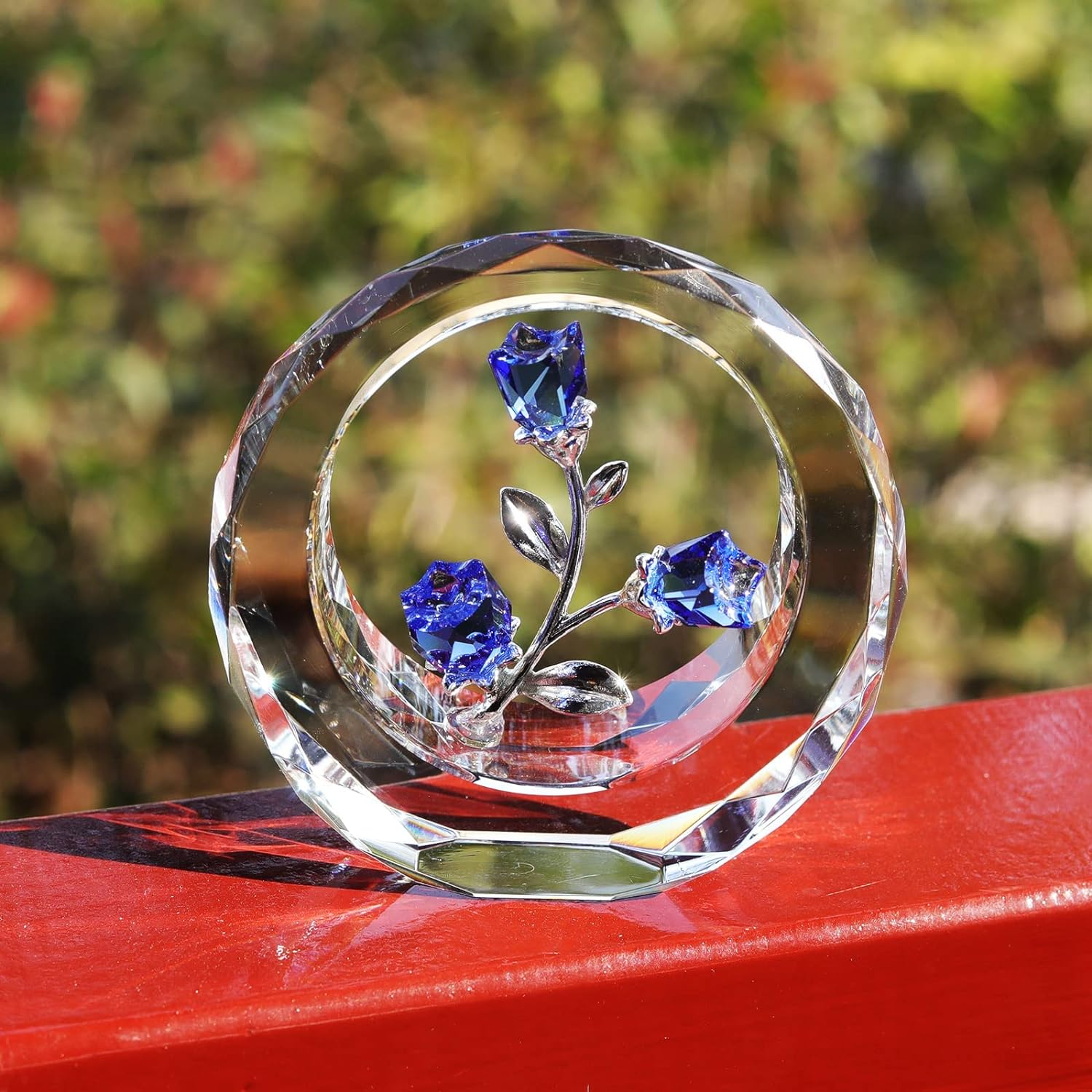 LONGWIN Crystal Tulips Flower Figurines with a Outer Circular Ring, Glass Spring Bouquet Collectible Figurines Home Decor - Gift Idea for Mothers Day, Valentine'S Day (Cobalt Blue) - Ruby image number 3