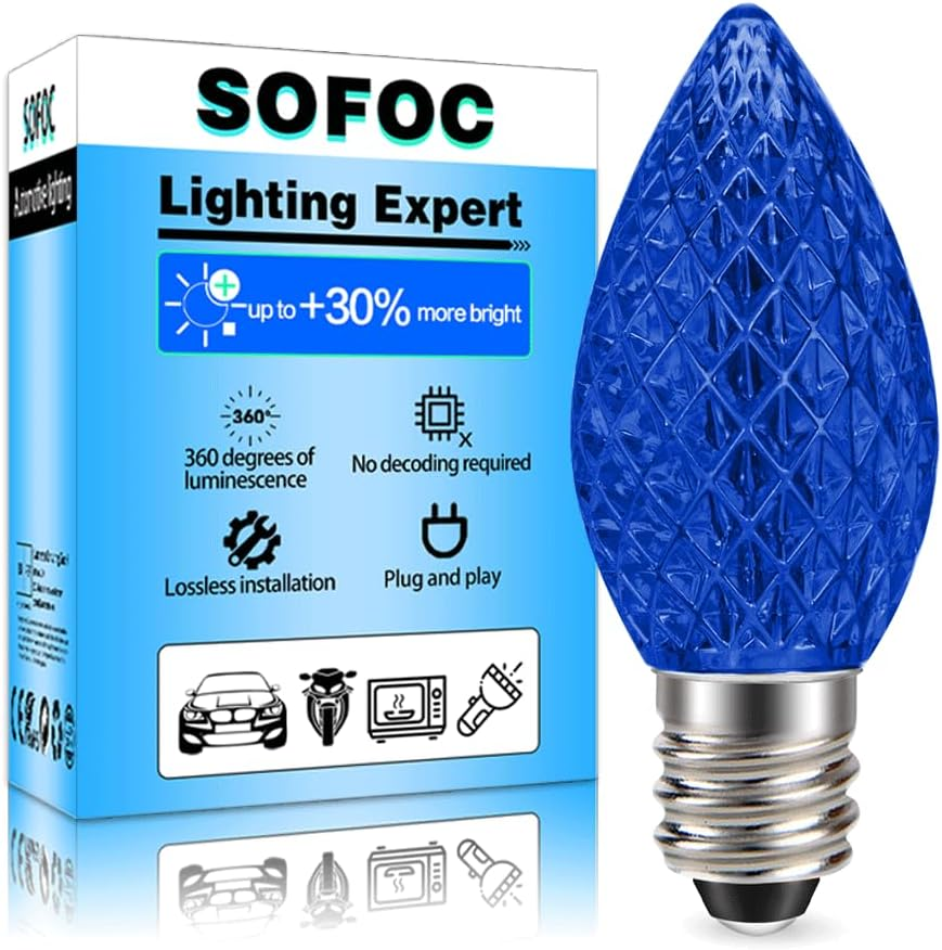 SOFOC E12 C7 30Pcs Crystal Effect LED Christmas Ambient Light Orange for outside Garden House Party Wedding Xmas Tree Decor 220V Plug & Play