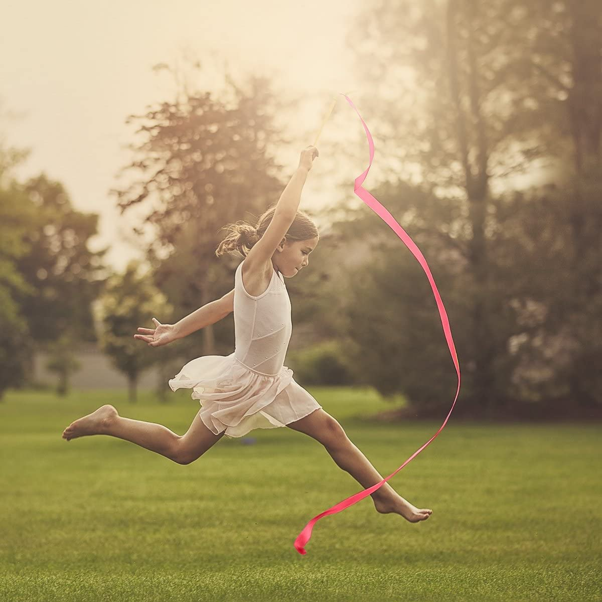 PAMASE 16 Packs Kids Dancing Gymnastics Ribbon Wands, 6'6" Rhythmic Artistic Twirling Ribbons with Non-Slip Handle image number 6