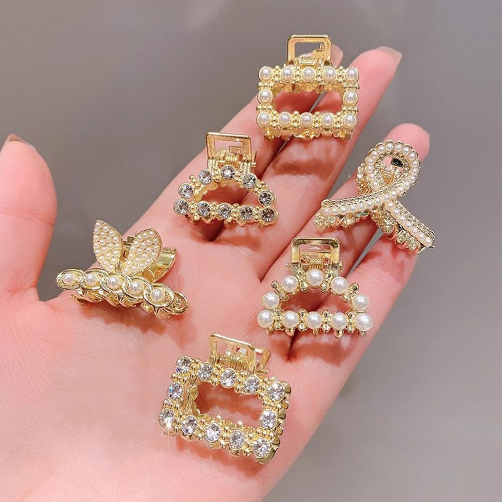 8Pcs Pearl Claw Clip Small Hair Clips for Women,Sweet Pearl Barrettes Various Styles Pearl Hair Claw Clips,Non-Slip Mini Claw Clips Gold Hair Clip Decorative Hair Accessories for Women Girl image number 5