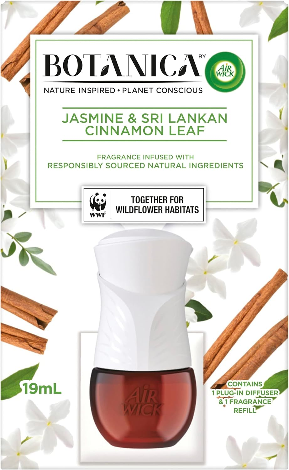 Botanica Electric Diffuser Device with Jasmine and Sri Lankan Cinnamon Leaf Fragrance Refill 19 Ml image number 1