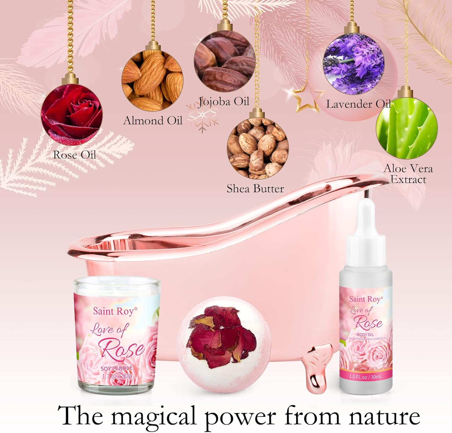 Mother Gift Bath Set for Women, Luxury Home Spa Kit Rose Bath Gift Basket 9Pcs, Includes Shower Gel, Body Lotion, Bath Salts, Bath Bomb, Spa Candle, Relax Bath Puff and More, Christmas Gift for Her image number 6