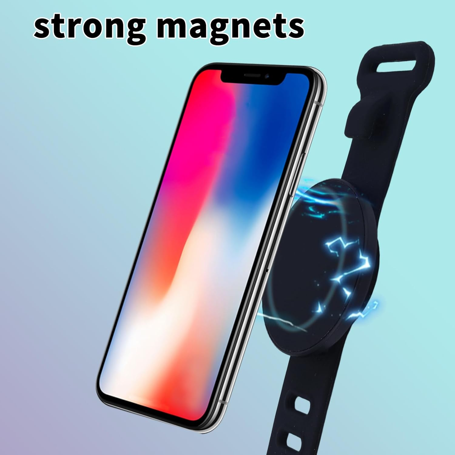 5Pcs Universal Phone Mount Kit, Adjustable Stroller Phone Holder with Magnetic Sheets Gasket & Lanyard Hands-Free Smartphone Stand for Baby Stroller Shopping Cart (Black) image number 5