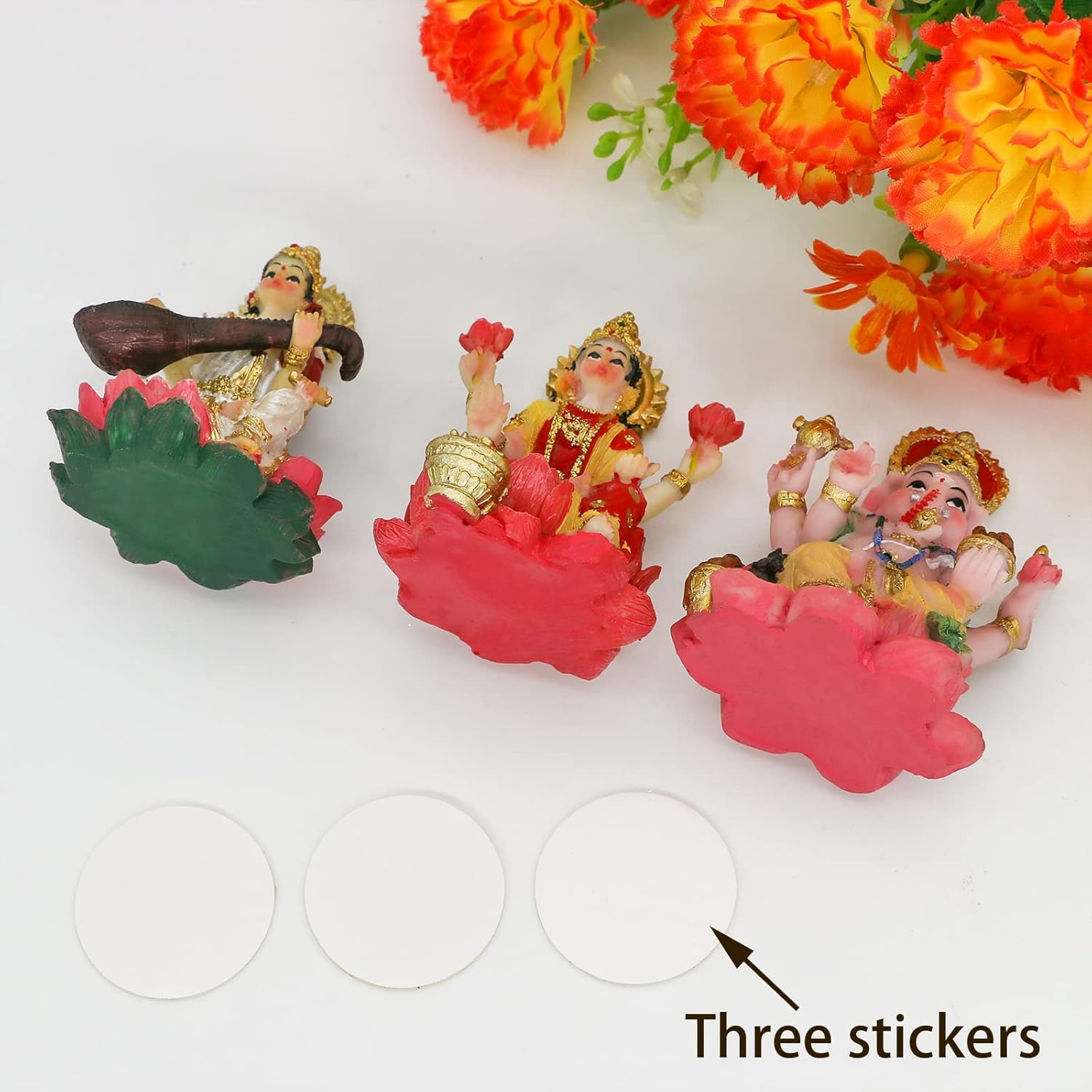 Hinduism Lakshmi Ganesha Saraswati Statue - Hindu Laxmi Lord Ganesh Idol Figurine Home Temple Mandir Pooja Item Indian Puja Decoration Diwali Home Decoration Items Gift（There Are Three Products） image number 3