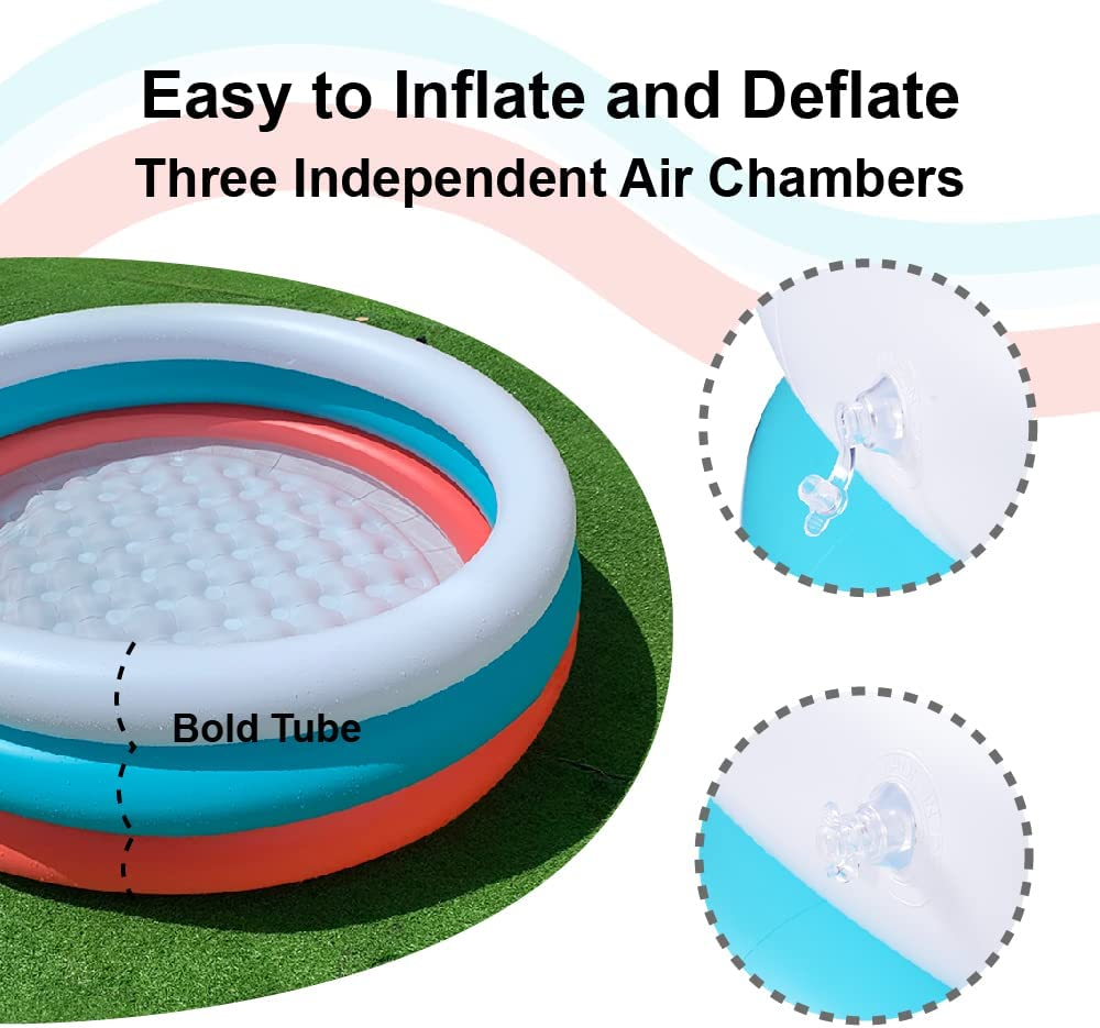 152Cm Inflatable Pool with Soft Floor, 3-Ring Baby Pool, Kids Swimming for Indoor or Outdoor, Big Ball Pit (Red White Blue) image number 6