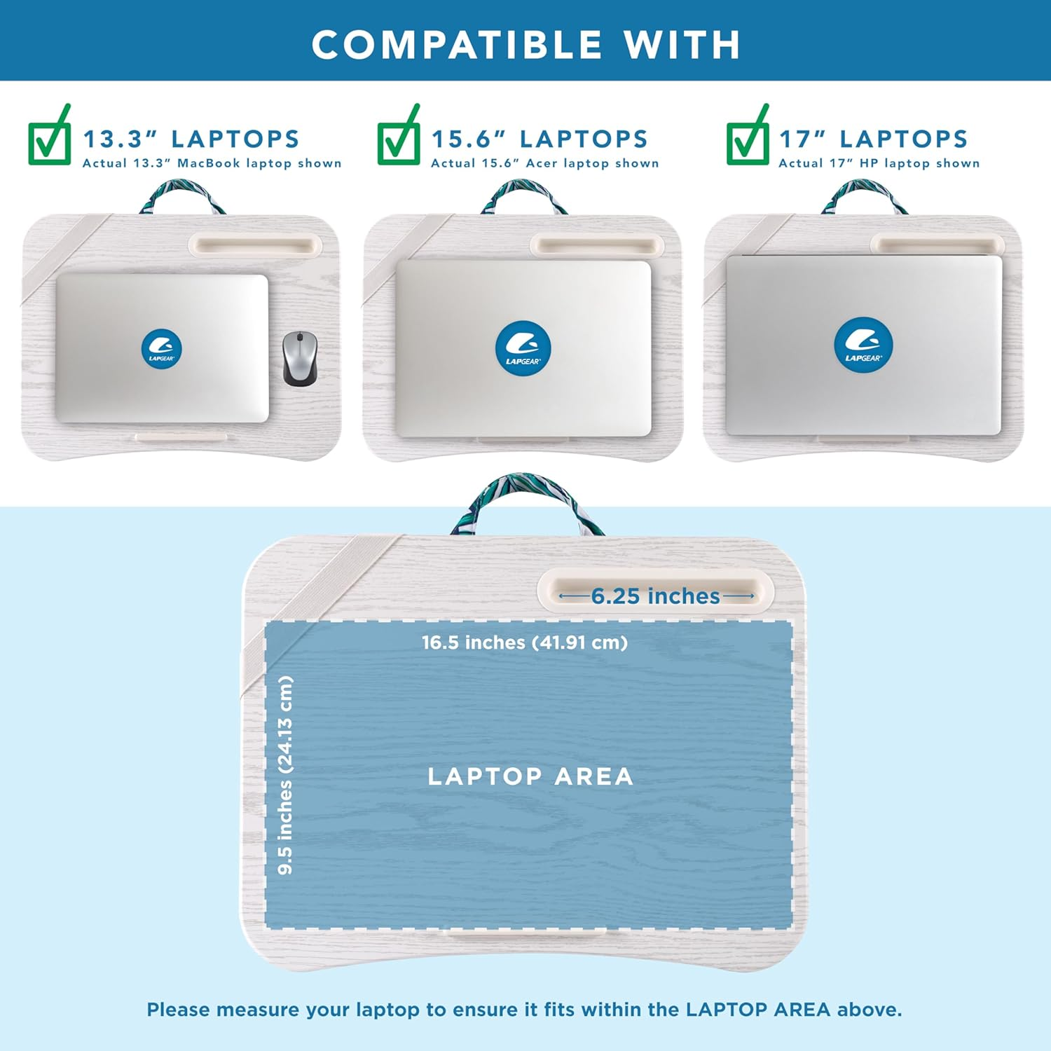 LAPGEAR Designer Lap Desk with Phone Holder and Device Ledge - Tropical Palm Leaves - Fits up to 15.6 Inch Laptops - Style No. 45427 - Floral Block Print image number 4