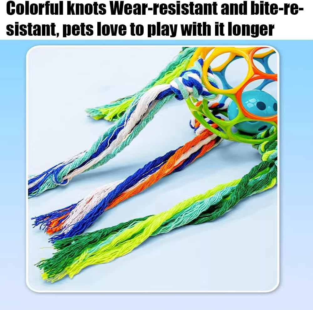 1 PCS Dog Training Ball on Rope with Squeaky Ball,Durable Bell Balls on Rope,6 Colorful Strap Tug of War Dog Toy,Pet Indoor Outdoor Fetch Training Chew Toy,For Puppies Small and Medium Dogs image number 4