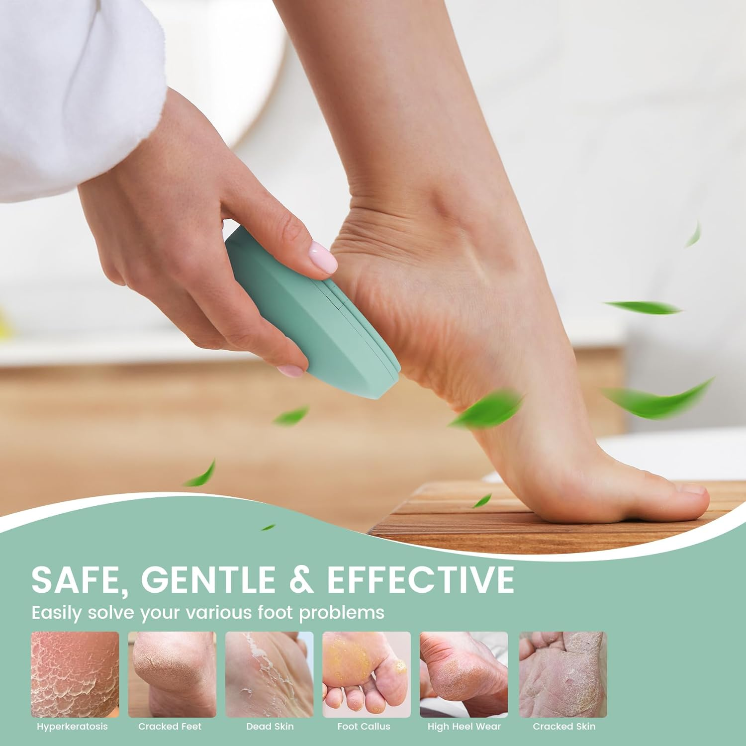BEZOX Nano Glass Foot File Callus Remover with Cover &ndash; Gentle Glass Foot Pumice Stone, Effective Feet Scrubber for Dead Skin, and Portable Pedi Egg Foot Care Tool - Green