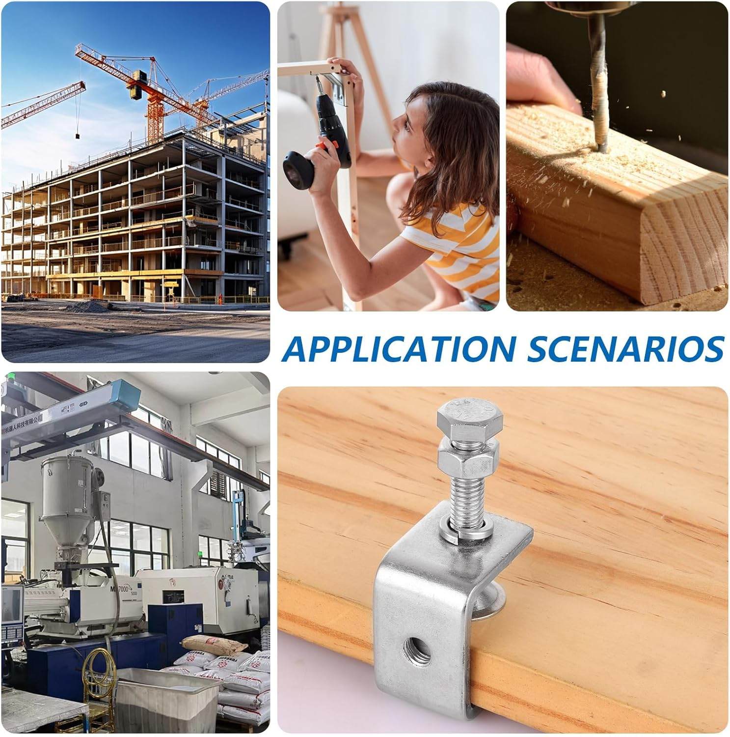 LDHHYH Pack of 4 Stainless Steel C-Clamps with Stainless Steel Hooks and Eye Bolts, C Clamp 30 Mm Clamping Range 0-25 Mm Screw Clamps, Jaw Openings for Woodwork, Welding, Carpentry