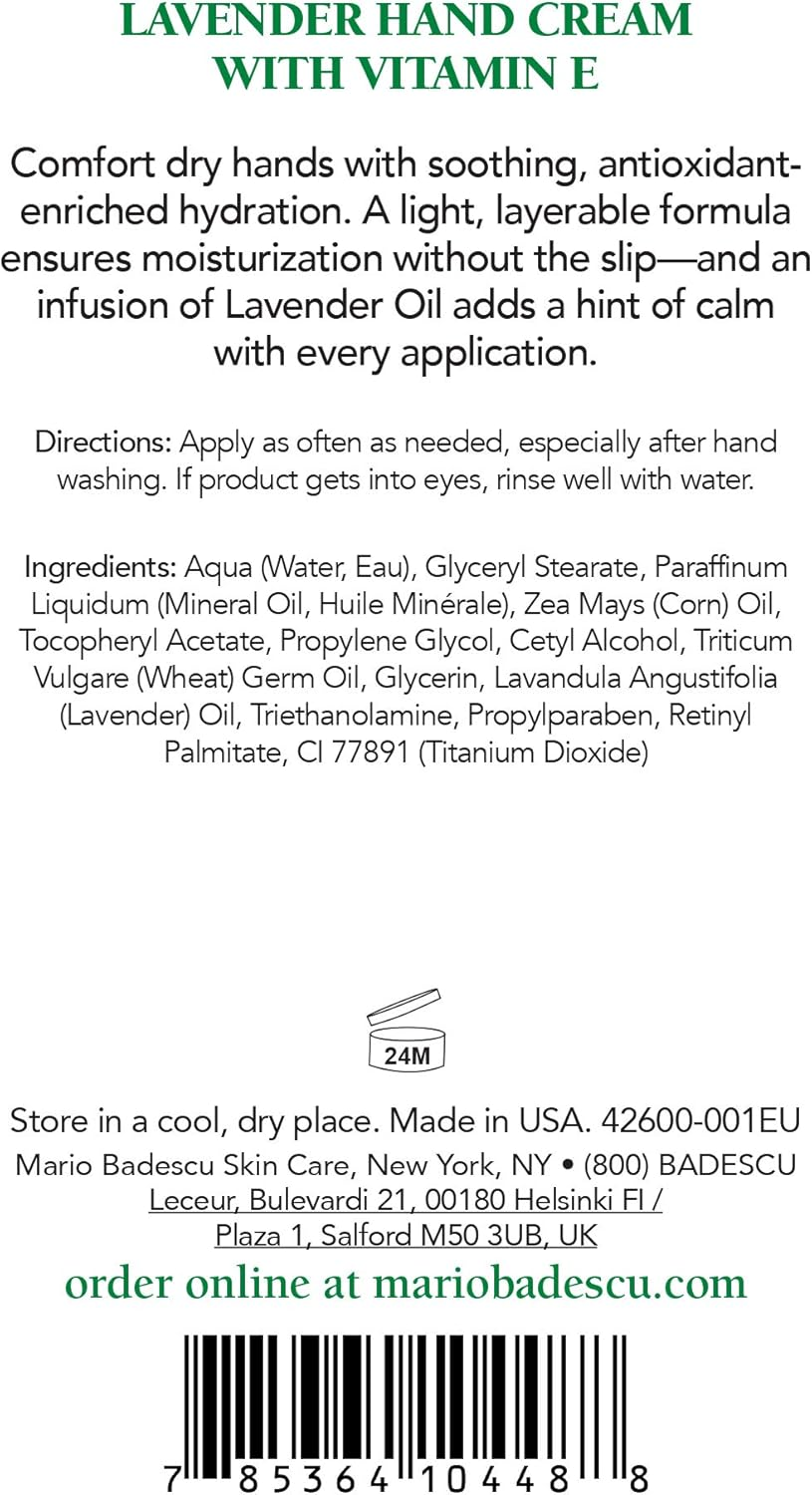 Lavender Hand Cream with Vitamin E by Mario Badescu for Women - 3 Oz Cream image number 1