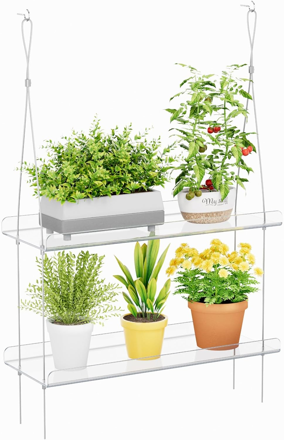 Lifewit 2-Tier Window Plant Shelves 15 Inch, Acrylic Adjustable Hanging Floating Shelf, Window Sill Extender for Indoor Succulent Plants, Micro Greens, Seed Starter Pots, Herb Planters image number 2
