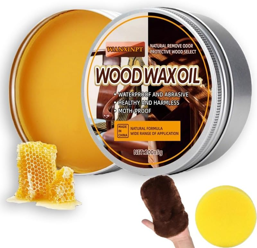 Wood Seasoning Beeswax Furniture Polish & Restoration Care Beeswax with Sponge, Suit for Woods & Furniture, Bamboo, Wooden Surfaces, Wood Polish Protection - 200G image number 1