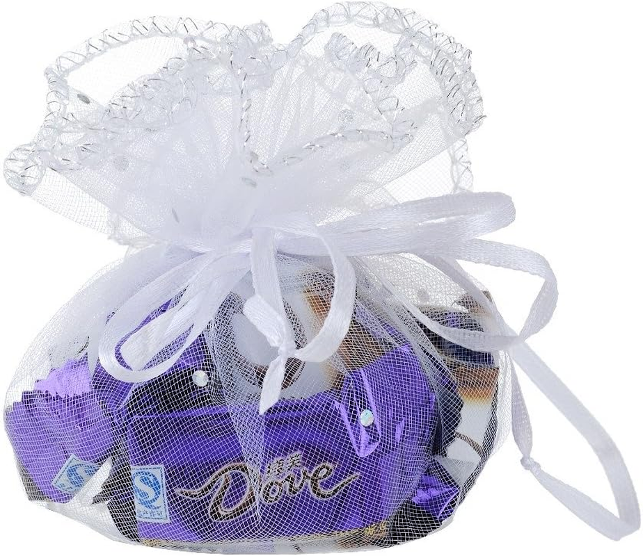 100Pcs White Organza Tulle Circles with Drawstring, 9.8 Inch round Organza Bags Jewelry Candy Pouch Christmas Wedding Party Favor Gift Bags image number 3