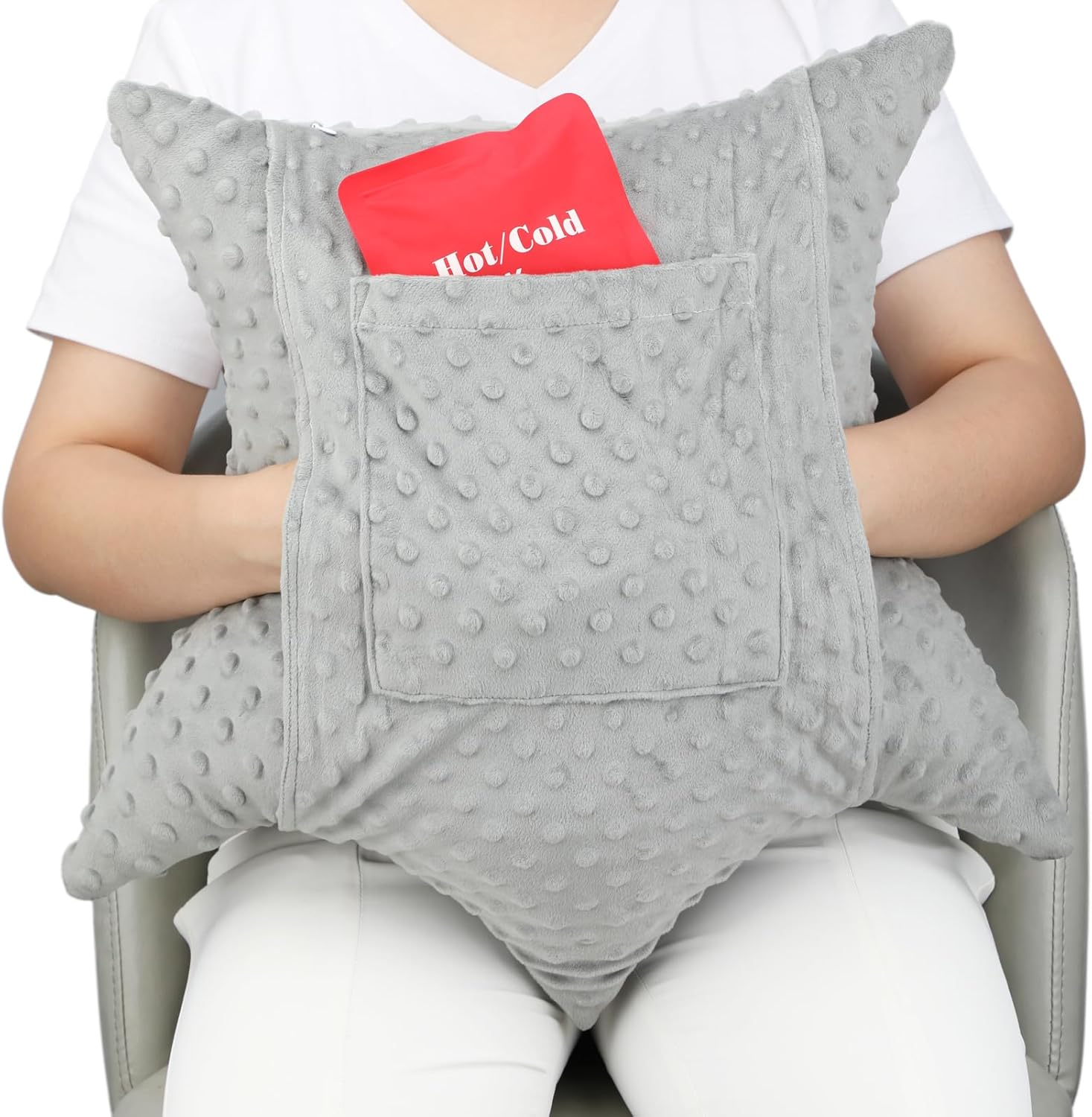 D. Cozy Star Shaped Hysterectomy Pillow with 2 Pockets for Abdominal Surgery Hysterectomy Recovery Must Haves Products Gifts Tummy Pillow with Hands Placement Pouch Minky Dot Dark Gray