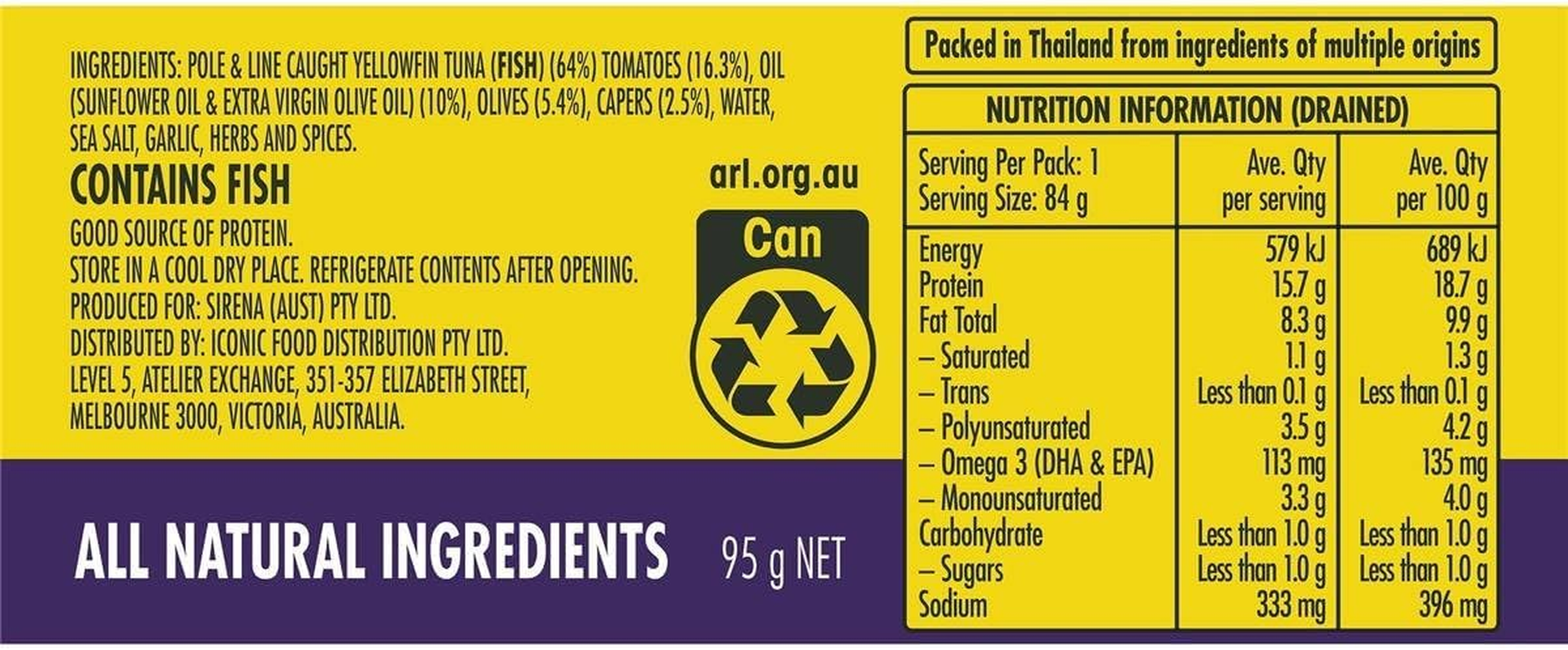 Sirena Puttanesca Tuna in Oil 12 X 95 G image number 3