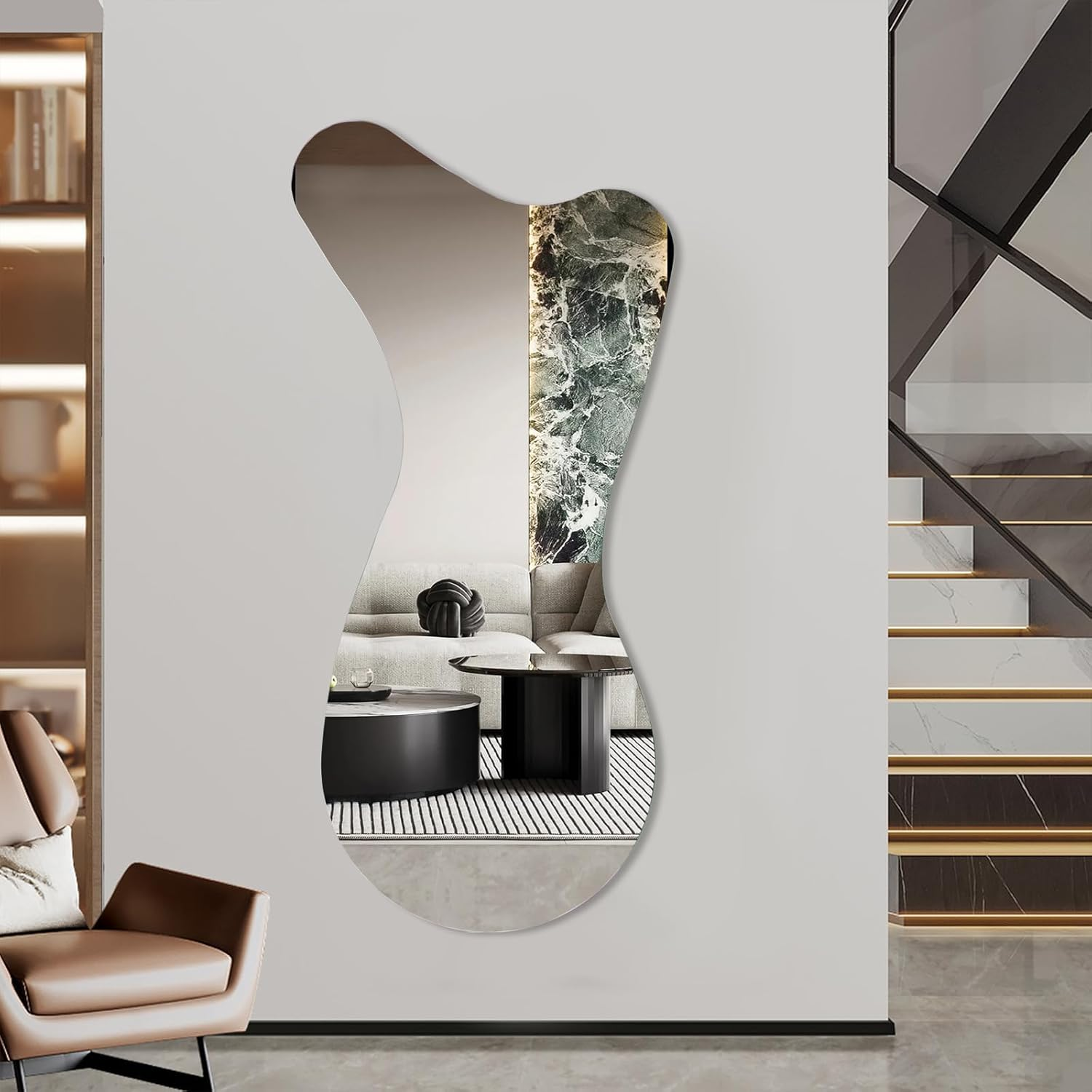 BST FURNH Whale Mirror 44X21 Inch Irregular Wall Mirror,Frameless Wall Mirror,Bedroom Living Room Bathroom Wall Mirror,Irregular Mirror image number 2