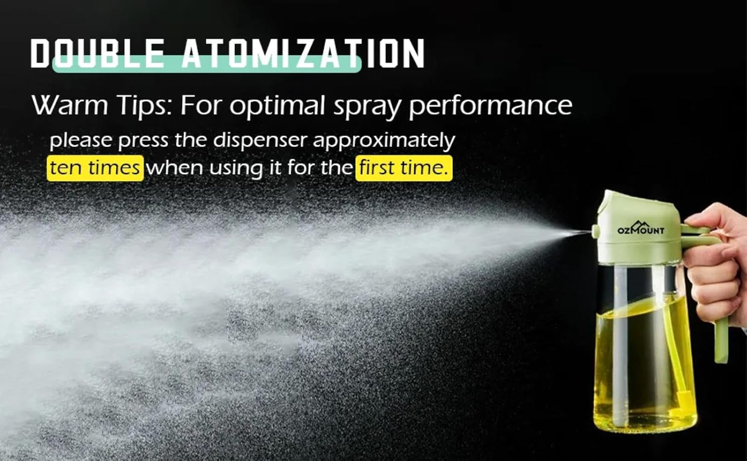 OZMOUNT Olive Oil Spray and Pour Bottle, 2 in 1 Oil Dispenser and Sprayer, Kitchen Gadgets, Kitchen Accessories, Container, Non Slip Comfort Grip, 16Oz/470 Glass Spraying, Mister Salad, (GREEN) image number 2