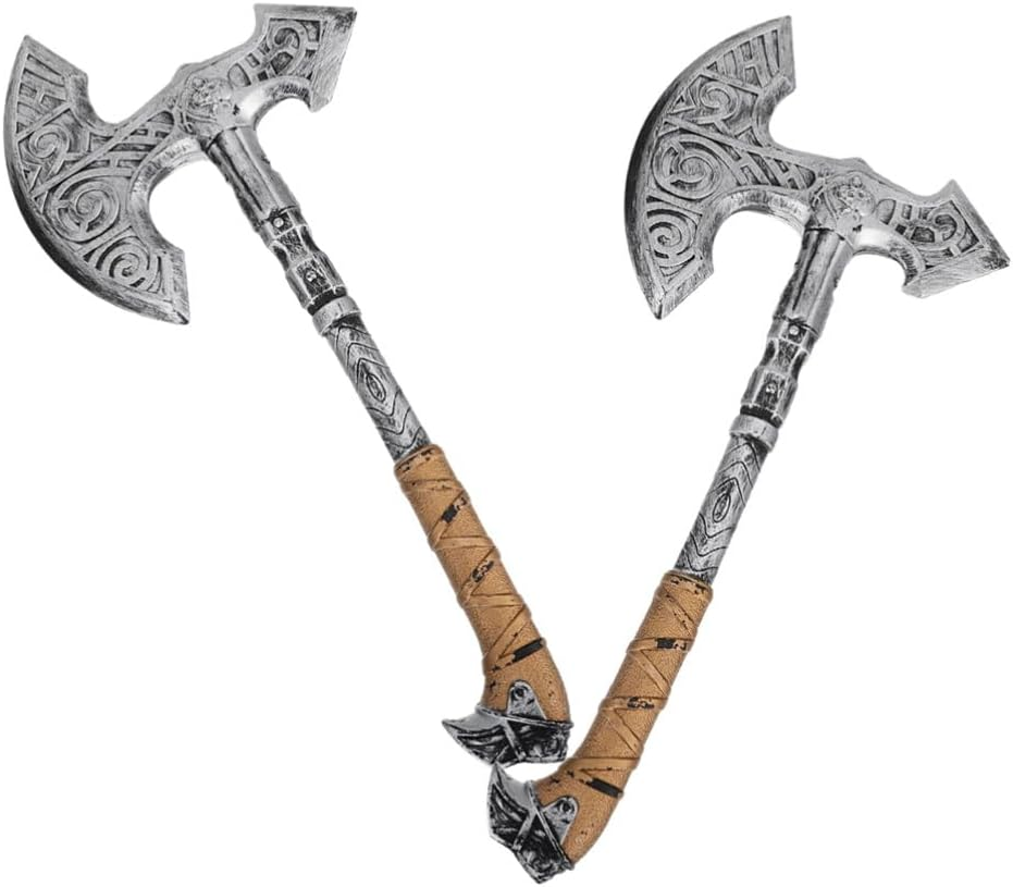 Holibanna 2Pcs Axe Costume Prop Fake Long Axe with Handle Halloween Lumberjack Cosplay Costume Trick Props Funny Decorations Silver