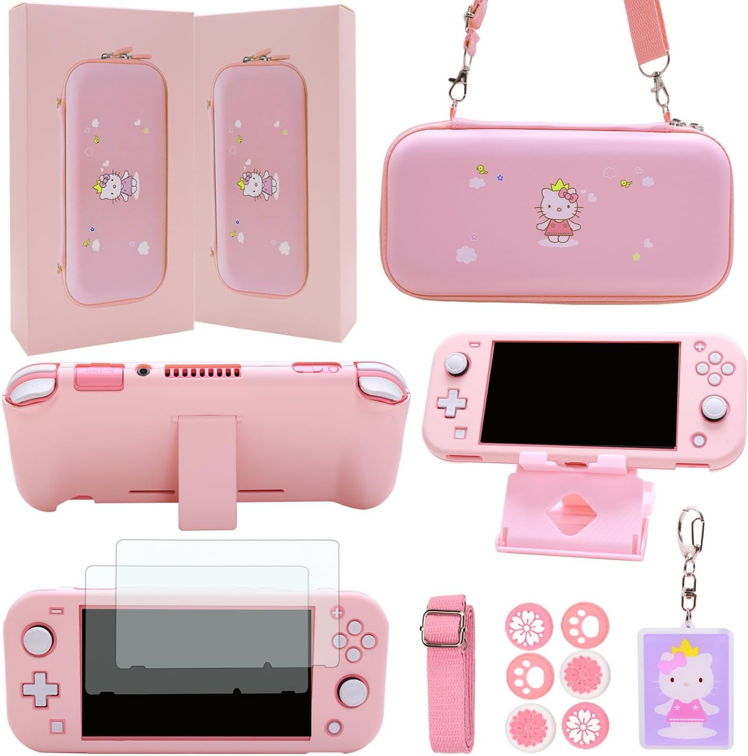 GUTIAL Accessories Bundle for Nintendo Switch Lite - Cute Kawaii NS Lite Accessories Kit for Grils Boys Kids with Carrying Case, Cartoon Cover Case, Screen Protector, Stand - Purple