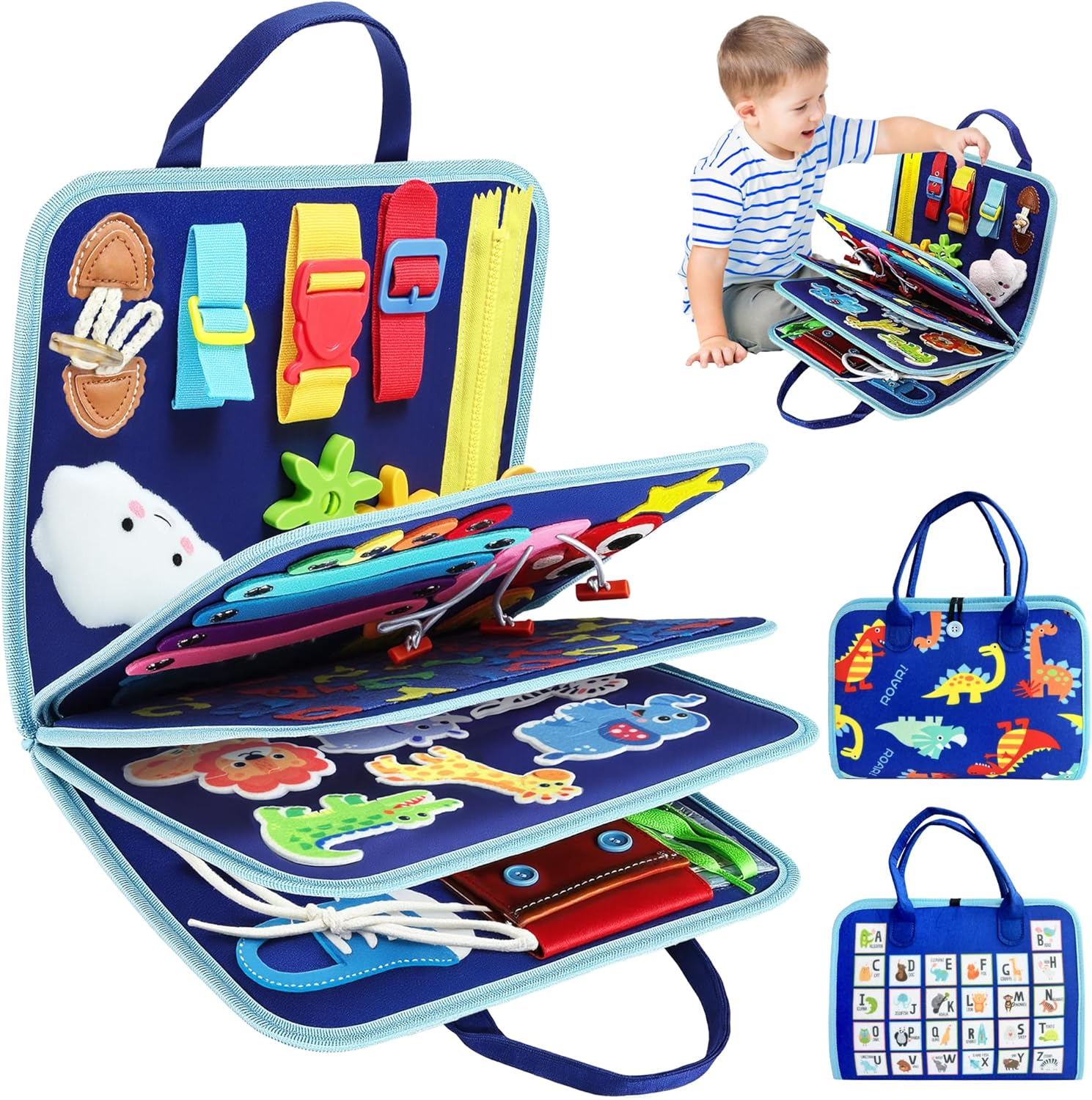 LOVELEDI Busy Board Montessori Toys for Toddlers - Kids Sensory Toys Busy Book Preschool Educational Activities with Zipper Removable for 2 3 4 5 Year Old Boys, Travel Toy Learning Fine Motor Skills